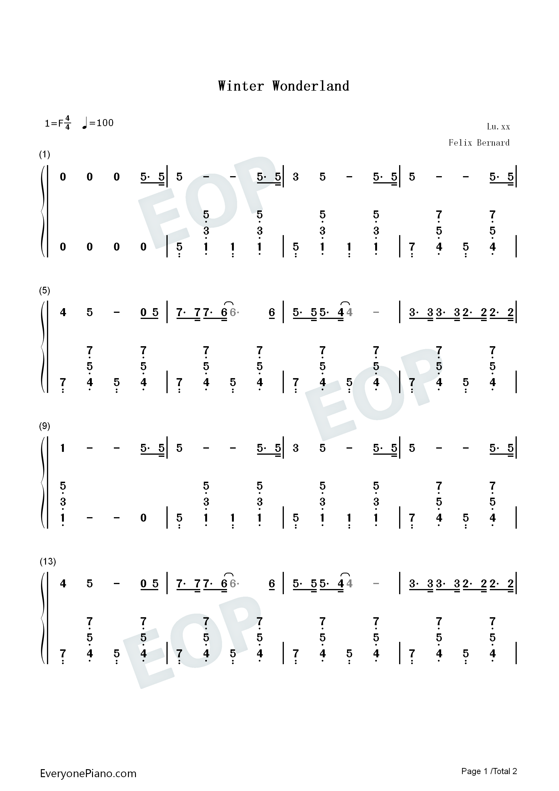 Winter Wonderland钢琴简谱-Felix Bernard演唱1
