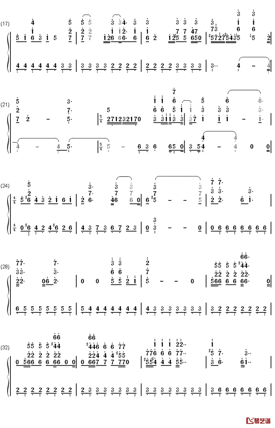 高鸣る钢琴简谱-数字双手-藤田麻衣子2