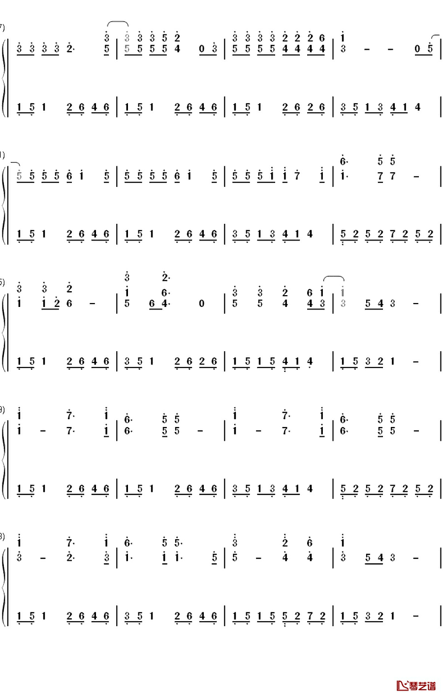 宝贝去哪儿钢琴简谱-数字双手-满江4