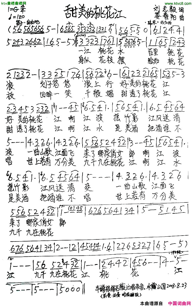 甜美的桃花江简谱-吕微演唱-作曲：姜春阳词曲1