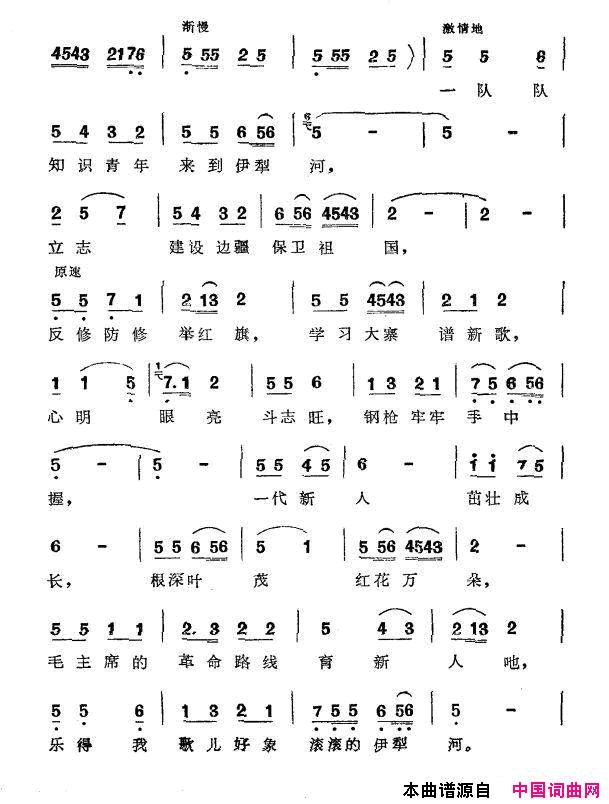 知识青年来到伊犁河简谱1