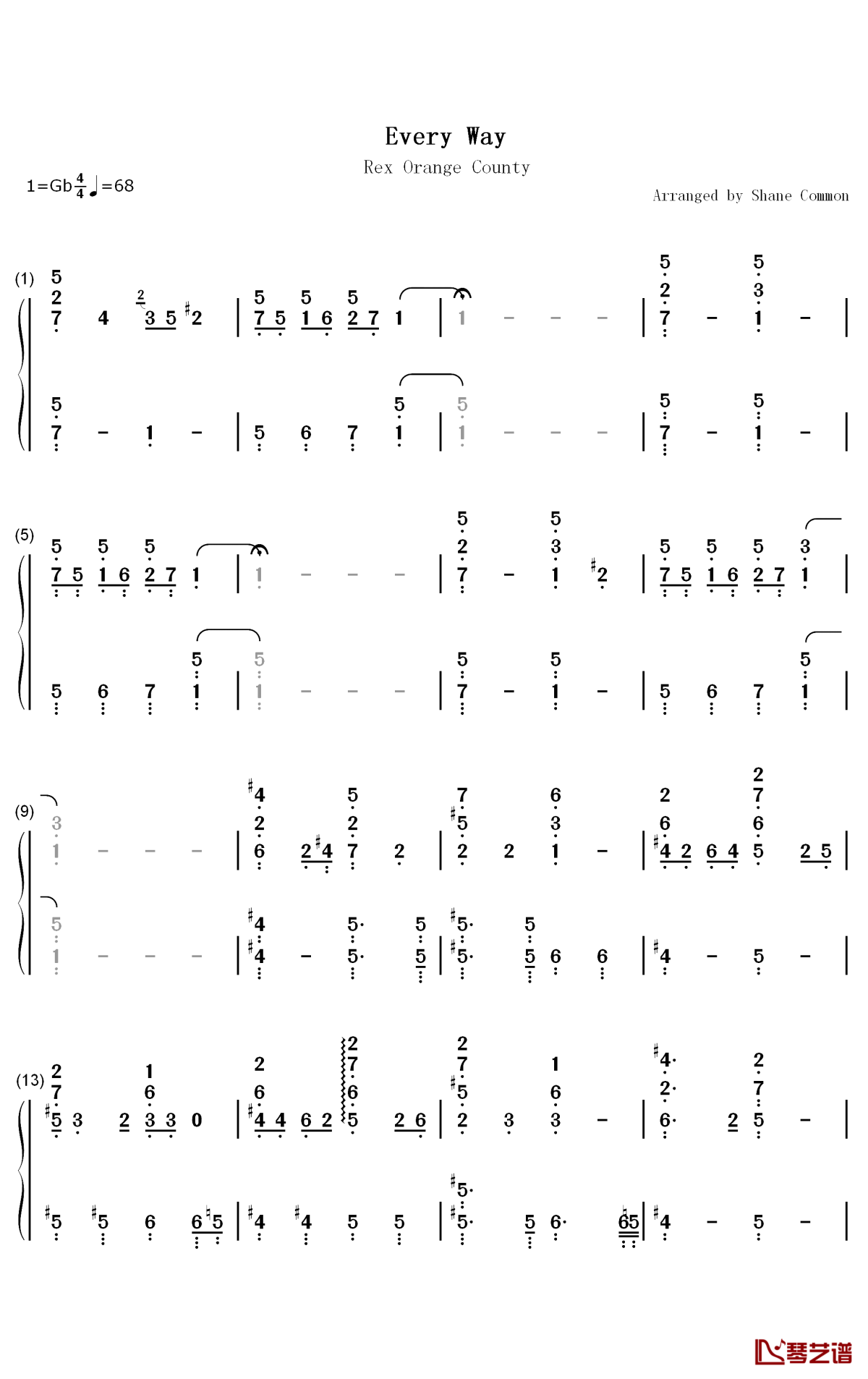Every Way钢琴简谱-数字双手-Rex Orange County1