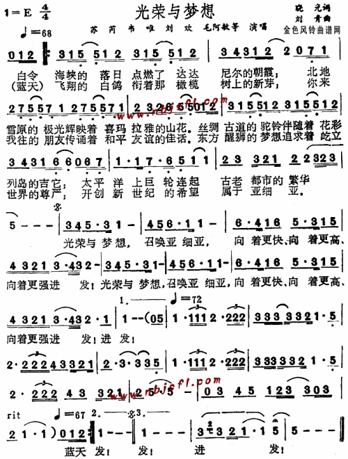 光荣与梦想--苏芮、韦唯、刘欢、毛阿敏等简谱1