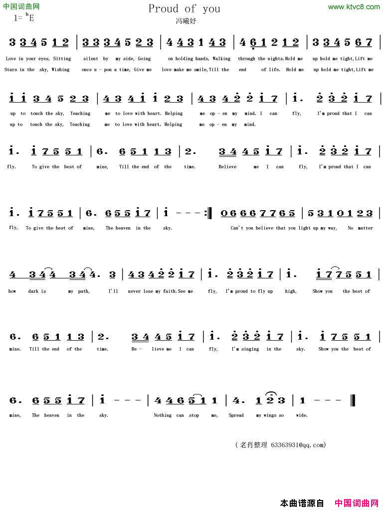 proudofyou简谱-冯曦妤演唱1