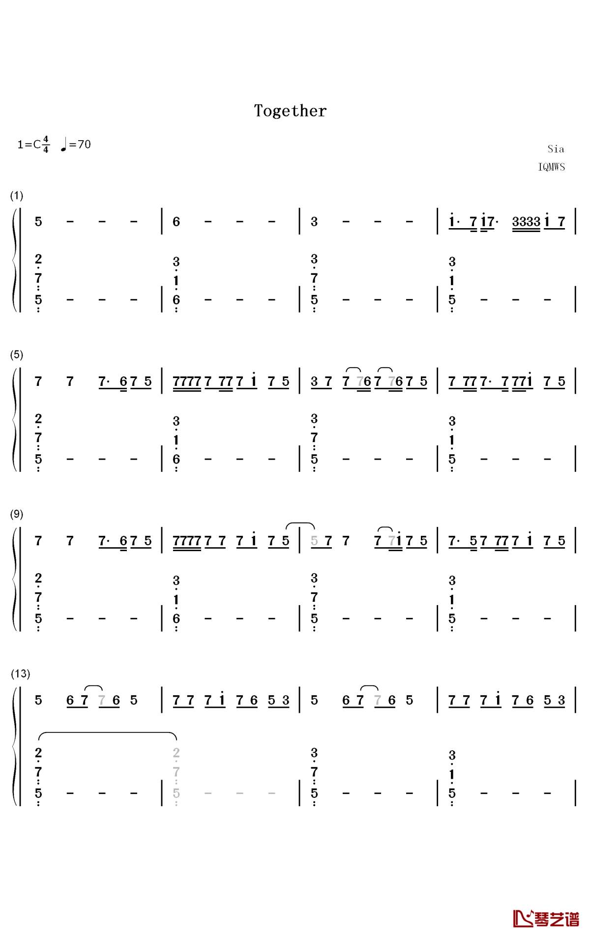 Together钢琴简谱-数字双手-Sia1