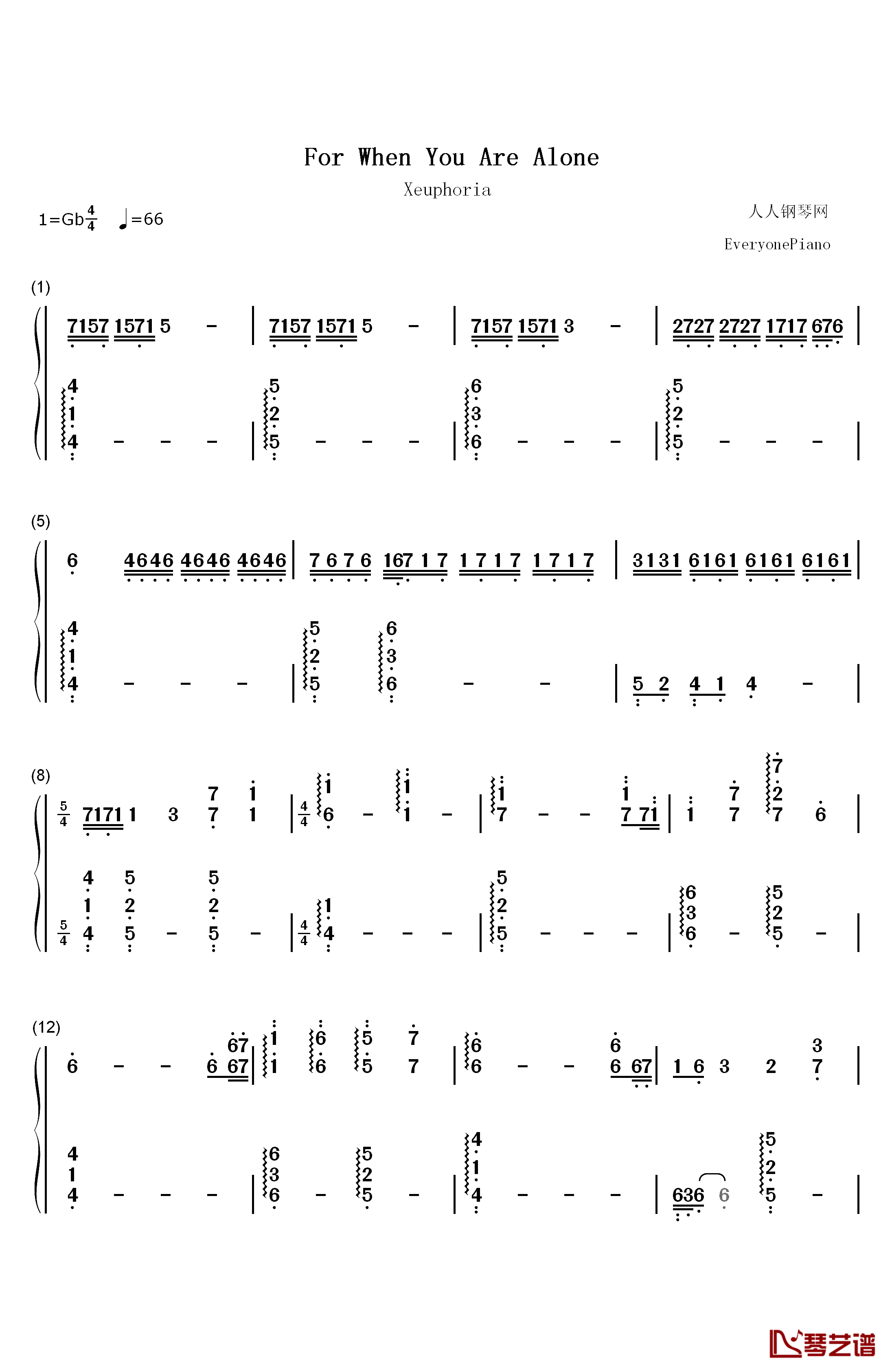 For When You Are Alone钢琴简谱-数字双手-Xeuphoria1