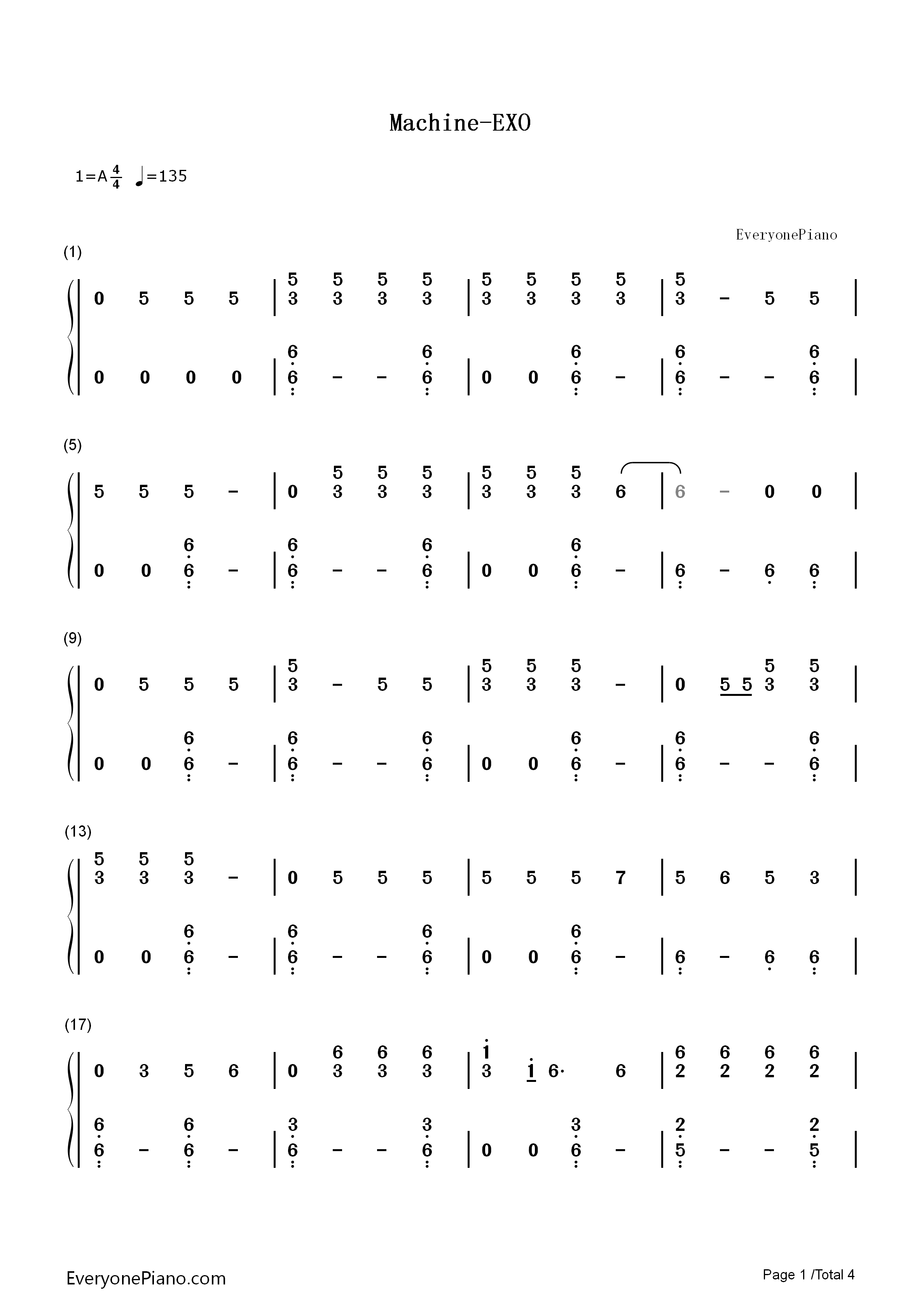 Machine钢琴简谱-Exo演唱1