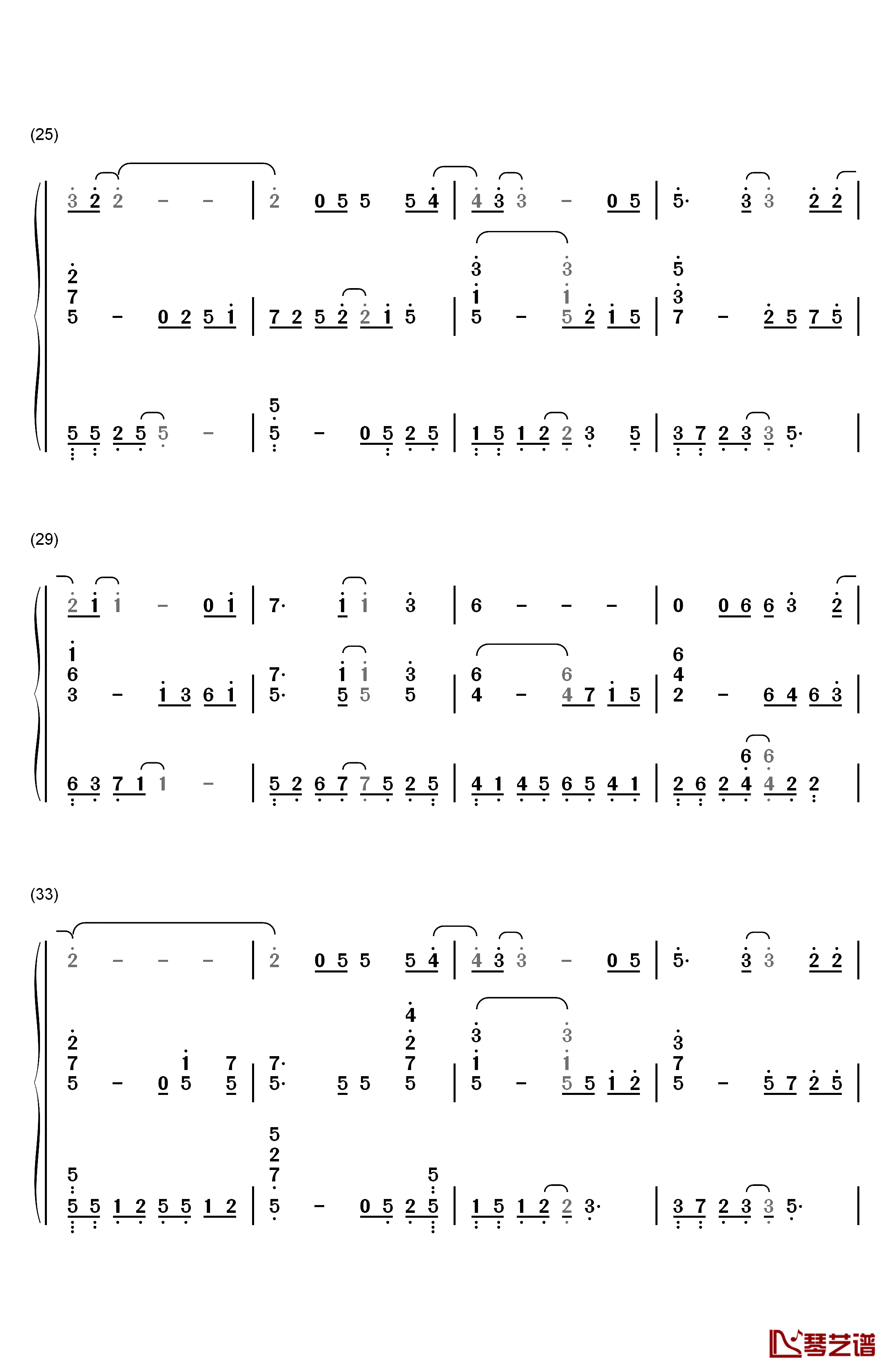 氧气钢琴简谱-数字双手-范晓萱3