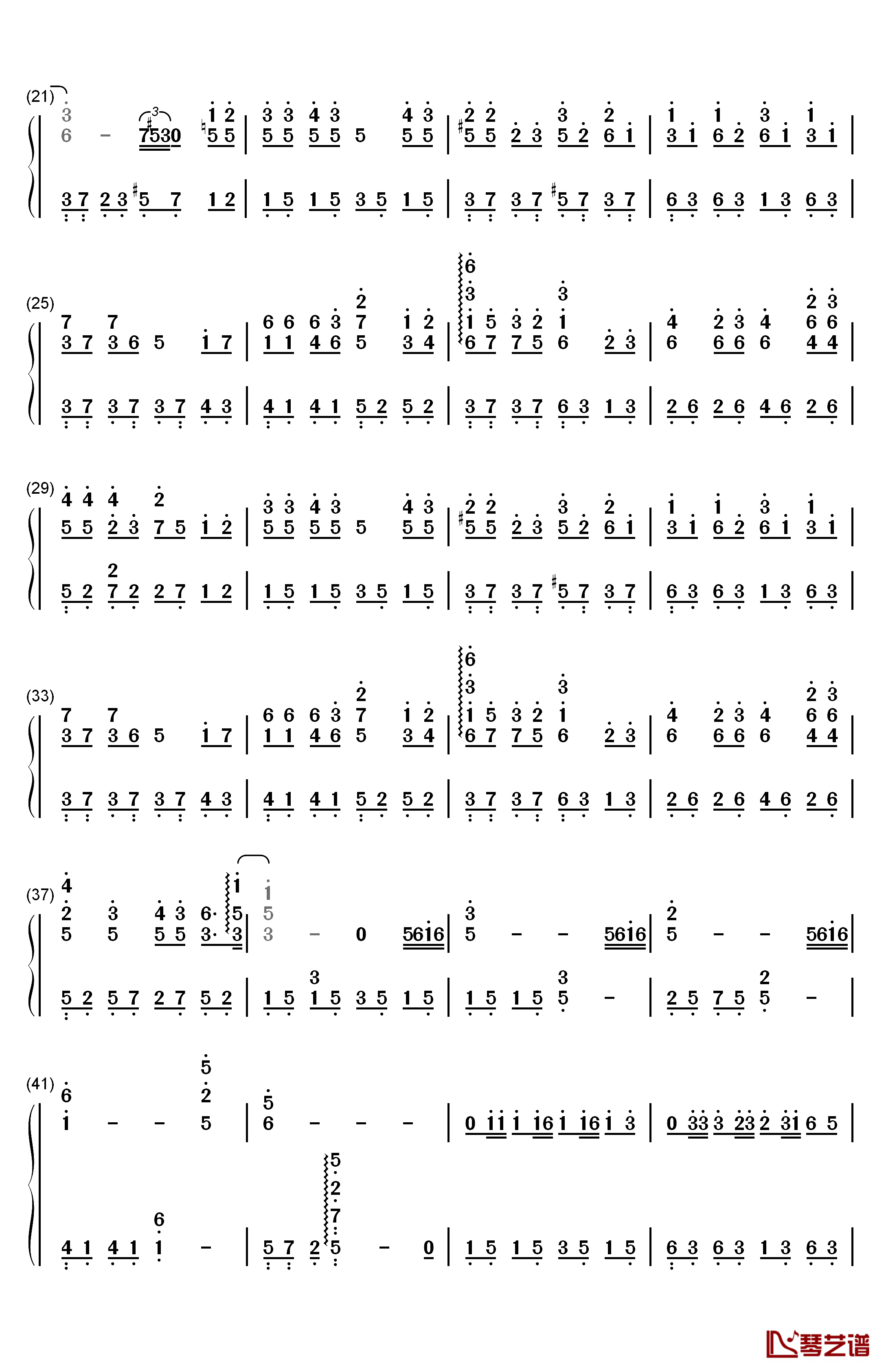 素颜钢琴简谱-数字双手-许嵩2