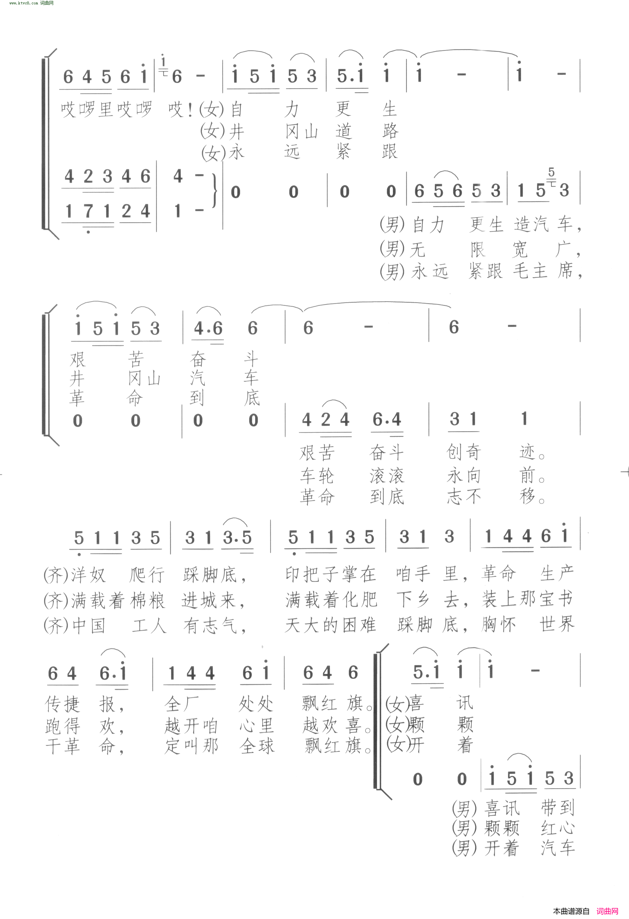 井冈山汽车献给毛主席简谱1