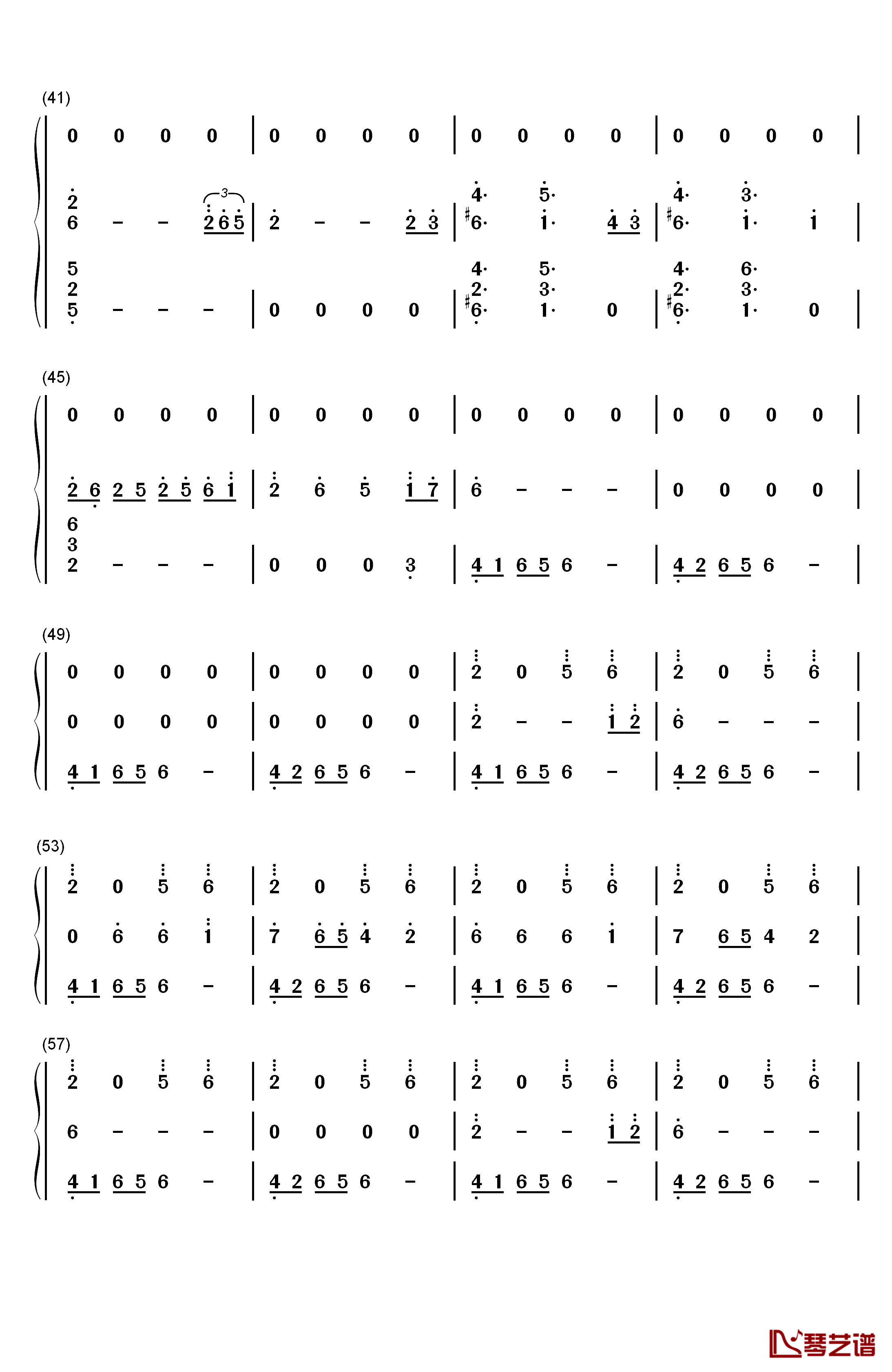 花儿落了钢琴简谱-数字双手-林海3