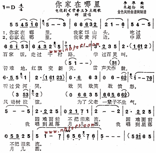 你家在哪里《常香玉》主题歌简谱1