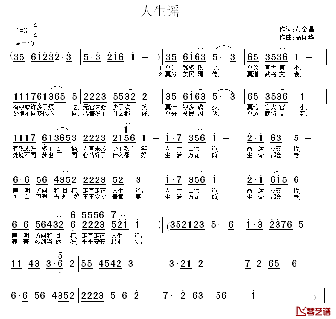 人生谣简谱-黄金昌词 高闻华曲1