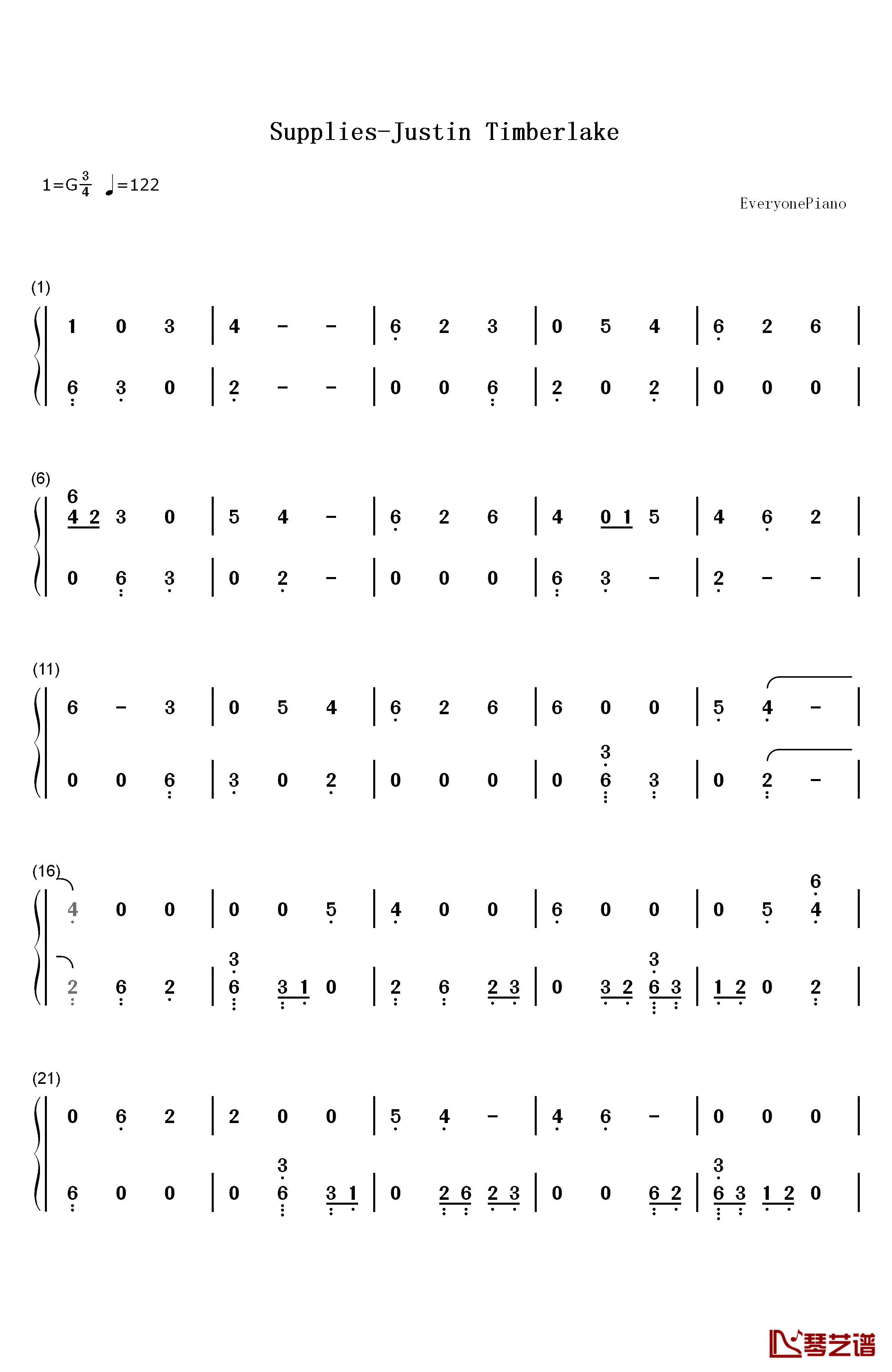 Supplies钢琴简谱-数字双手-Justin Timberlake1