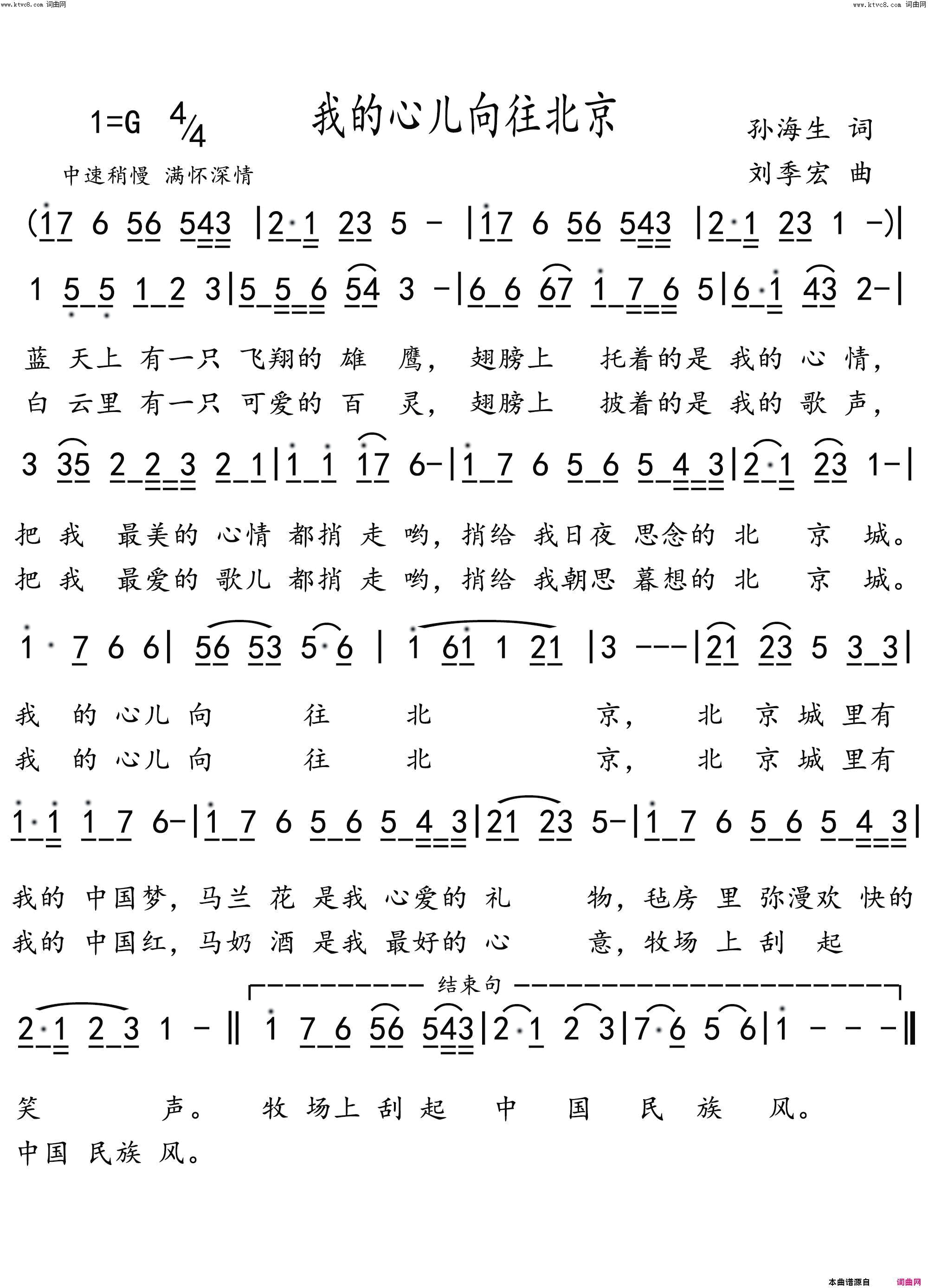 我的心儿向往北京简谱1