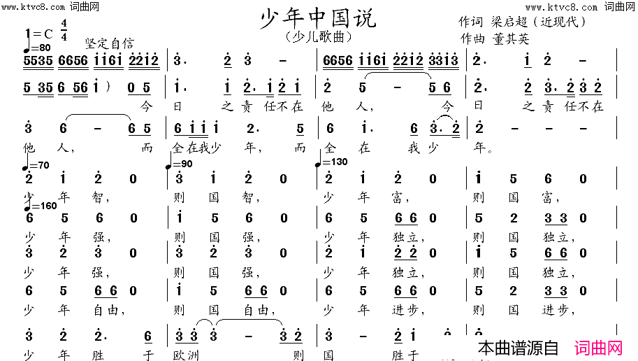 《少年中国说（少儿歌曲）》简谱 梁启超作词 董其英作曲 董其英编曲  第1页