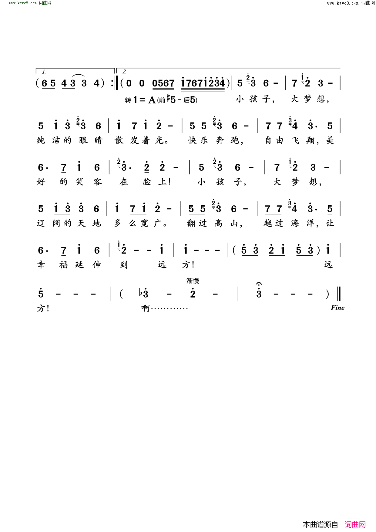 小孩子，大梦想 大合唱简谱-李昕融演唱-周兵、李凯稠/李凯稠词曲1