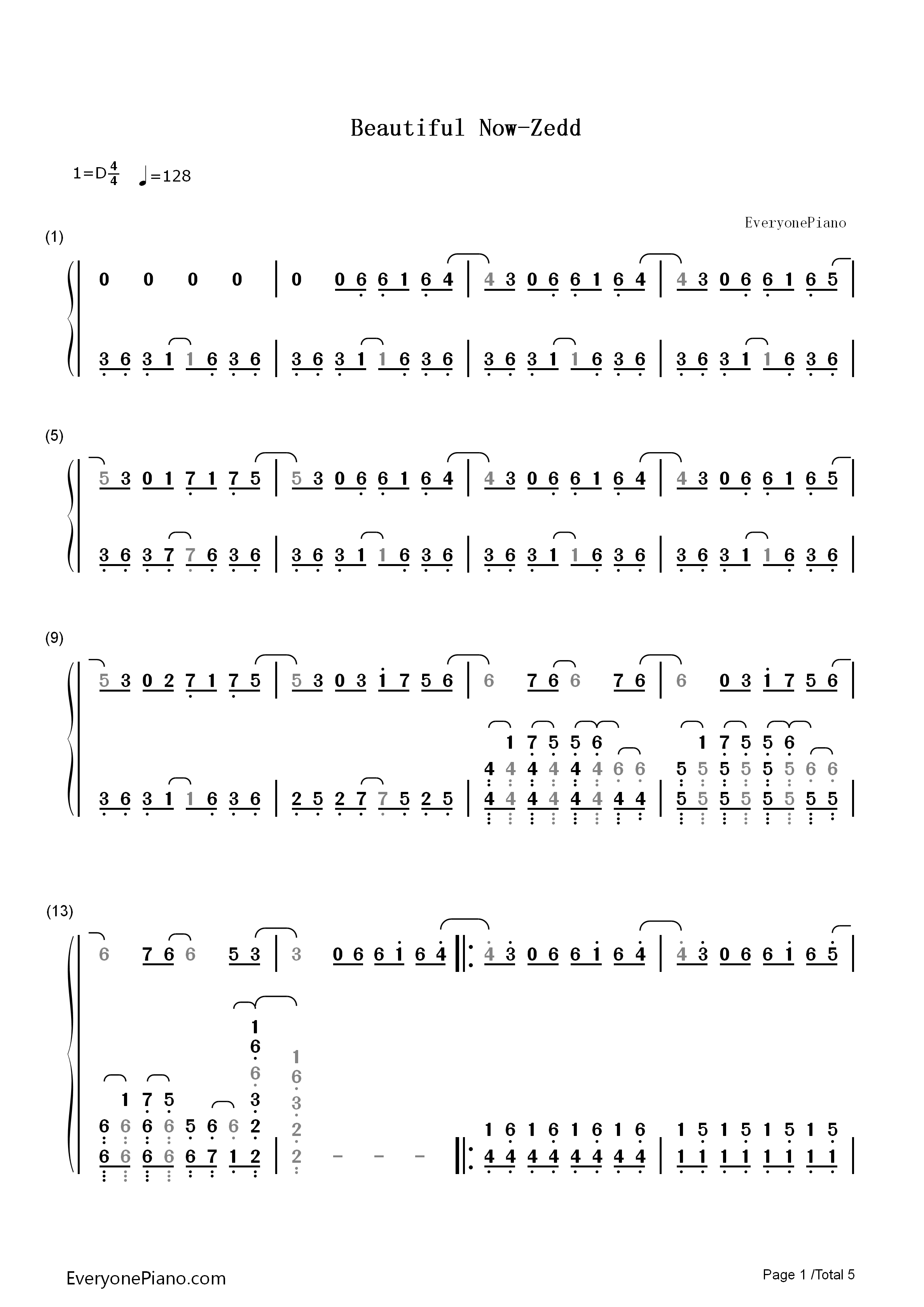 Beautiful Now钢琴简谱-Zedd演唱1