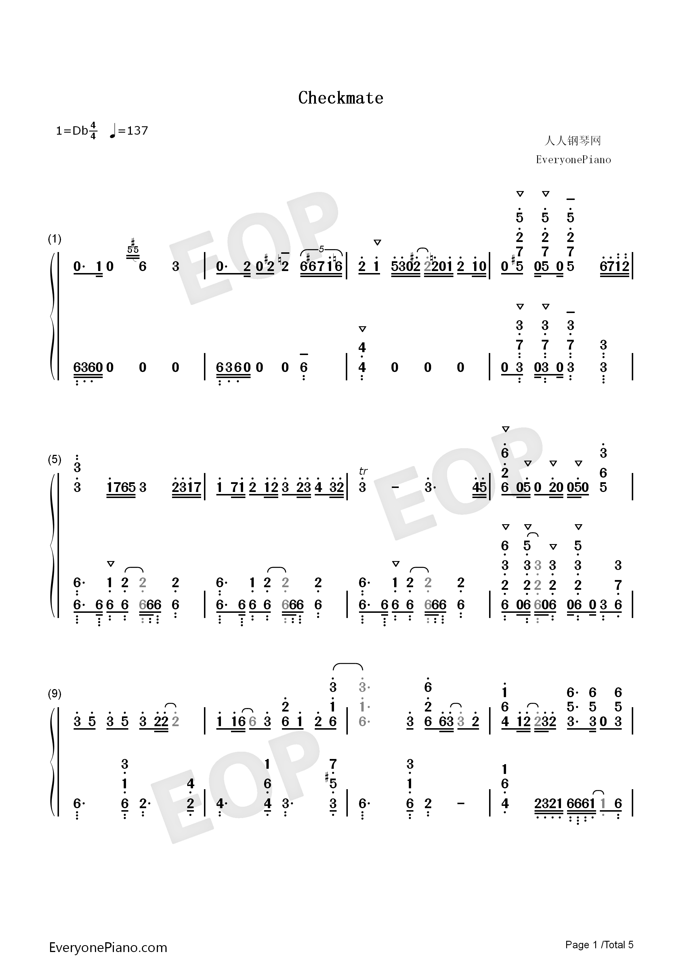 Checkmate钢琴简谱-MICHI演唱1