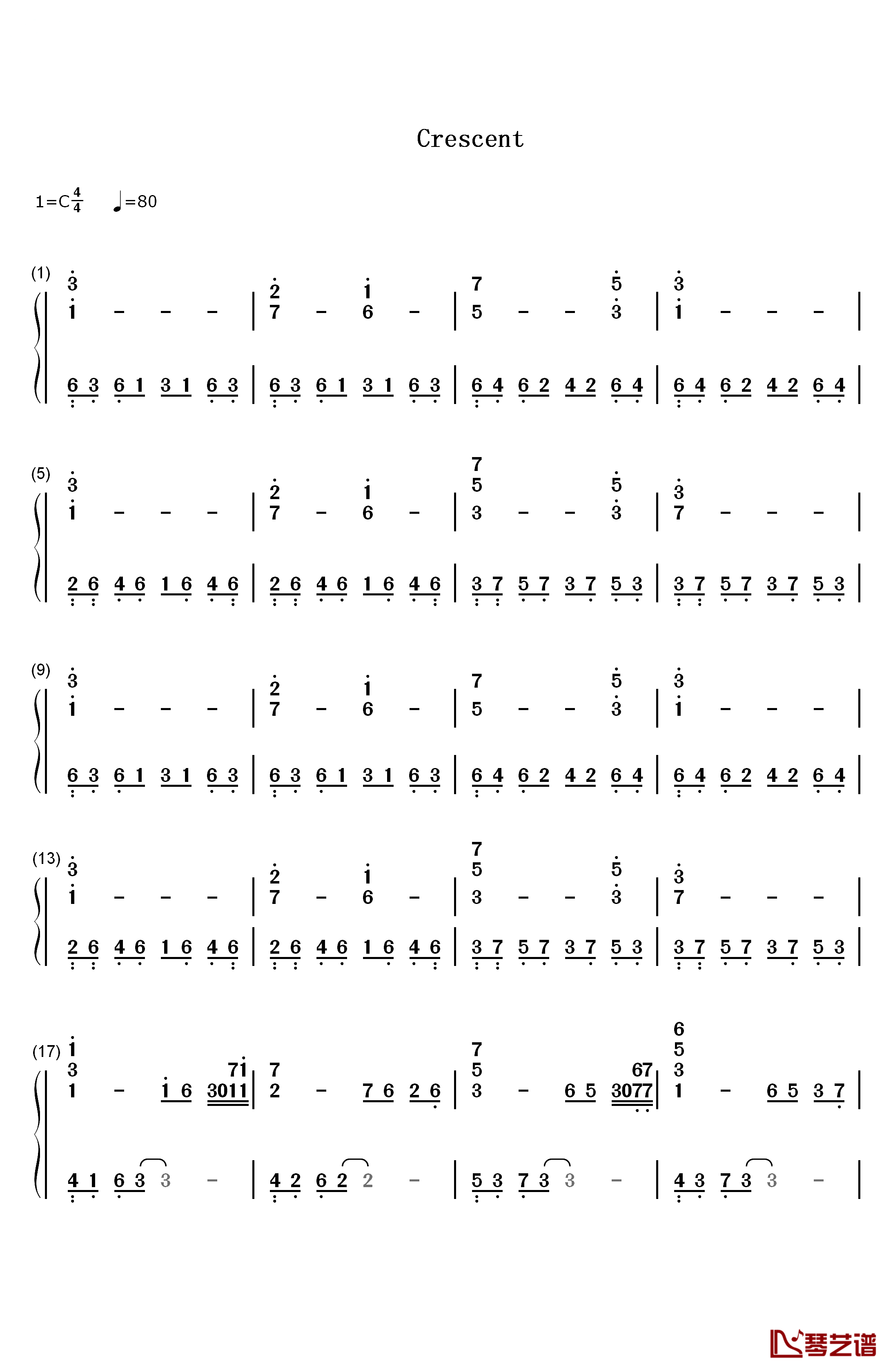 Crescent钢琴简谱-数字双手-大森俊之1