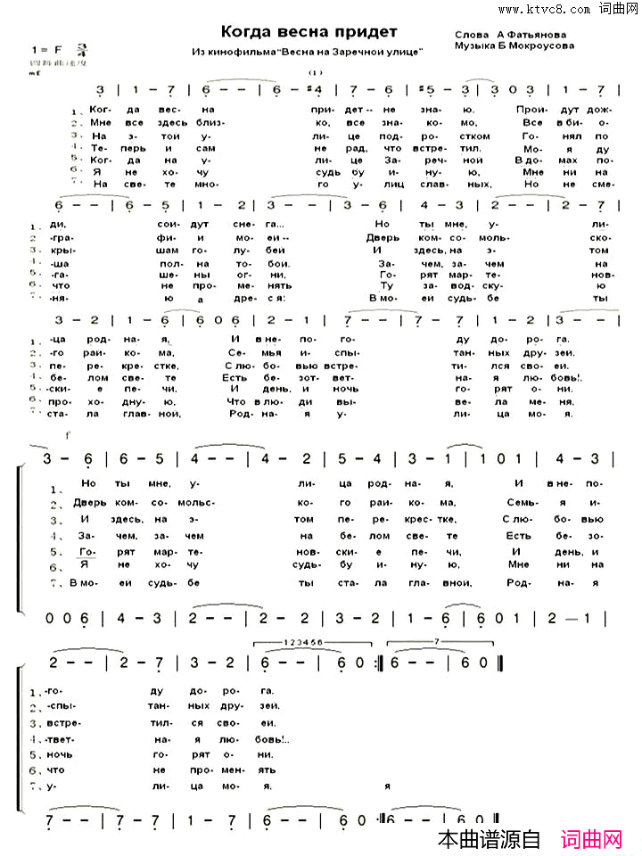 几时春来Когдавеснапридет简谱1