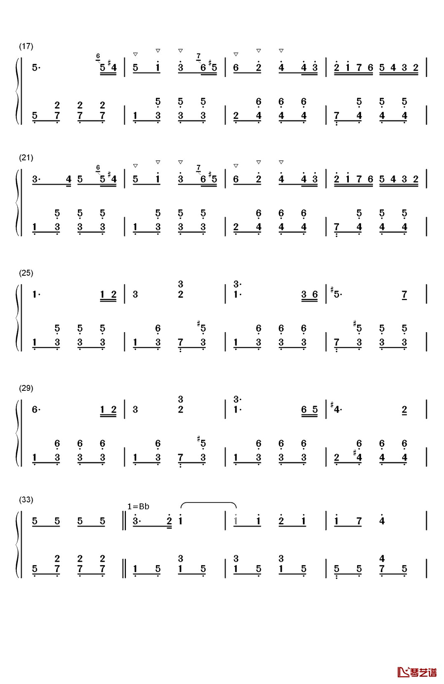 郁金香钢琴简谱-数字双手-利什内2