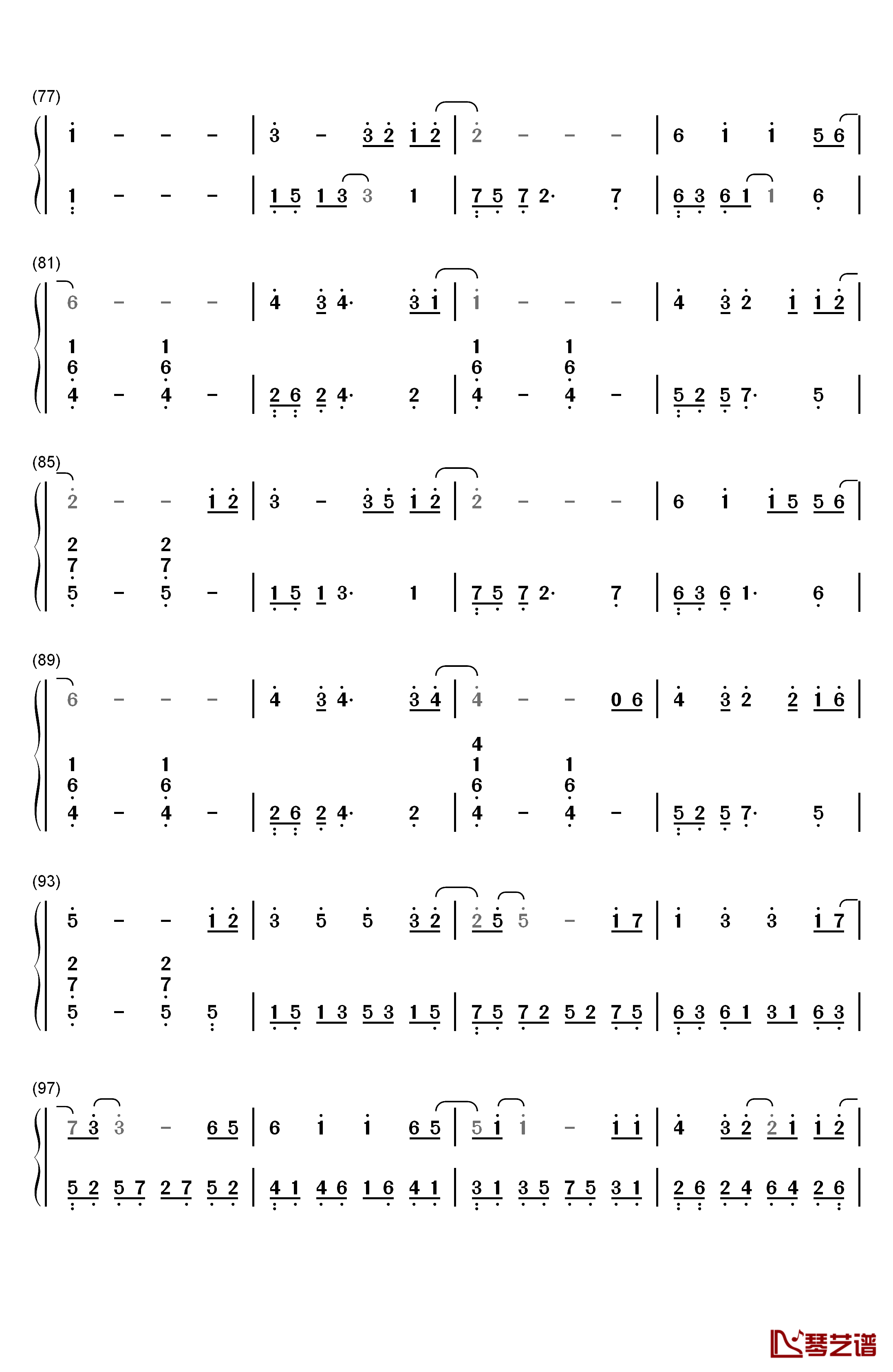 地铁等待钢琴简谱-数字双手-宋孟君4