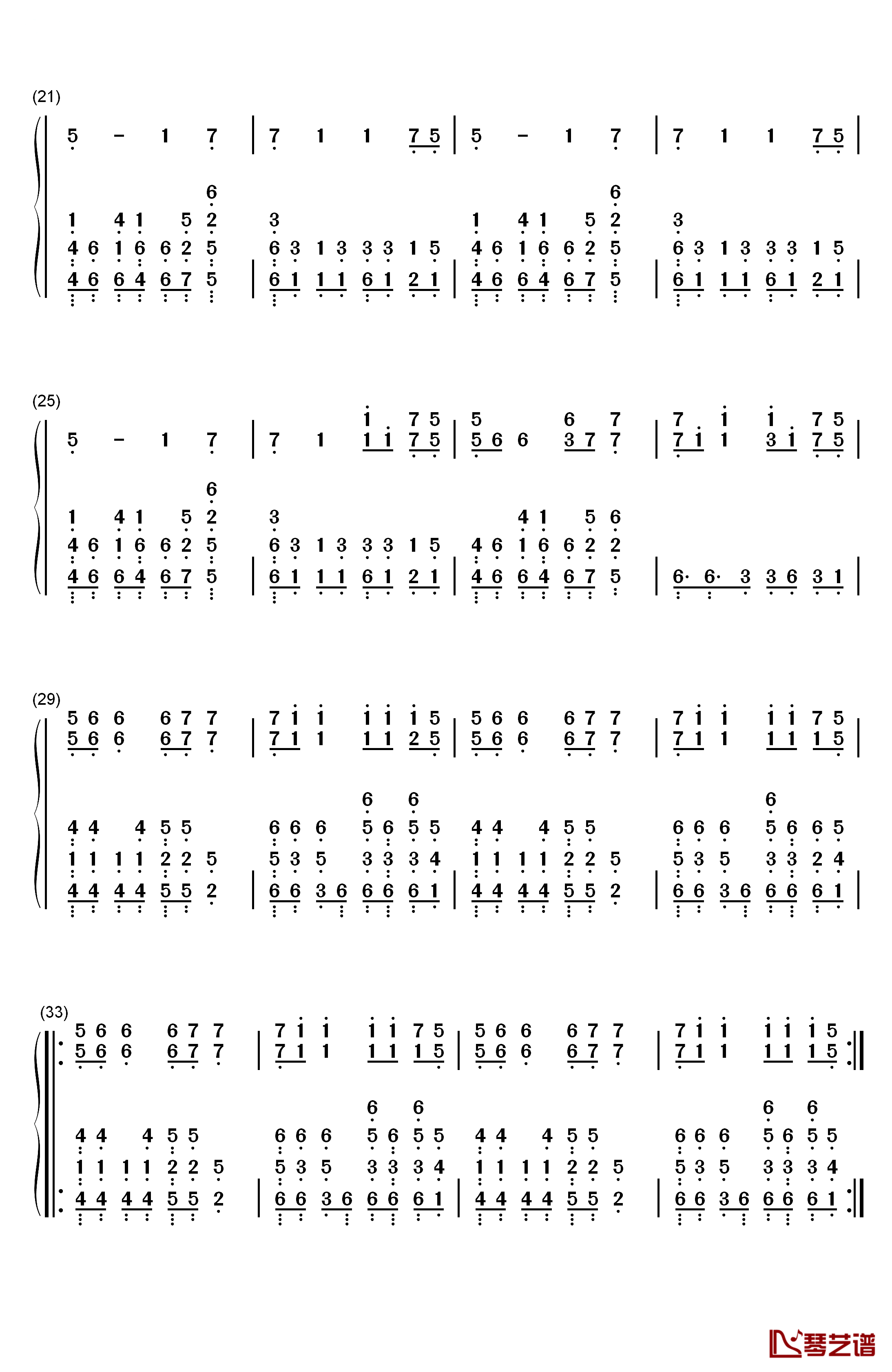 PDD洪荒之力钢琴简谱-数字双手-Hoaprox2