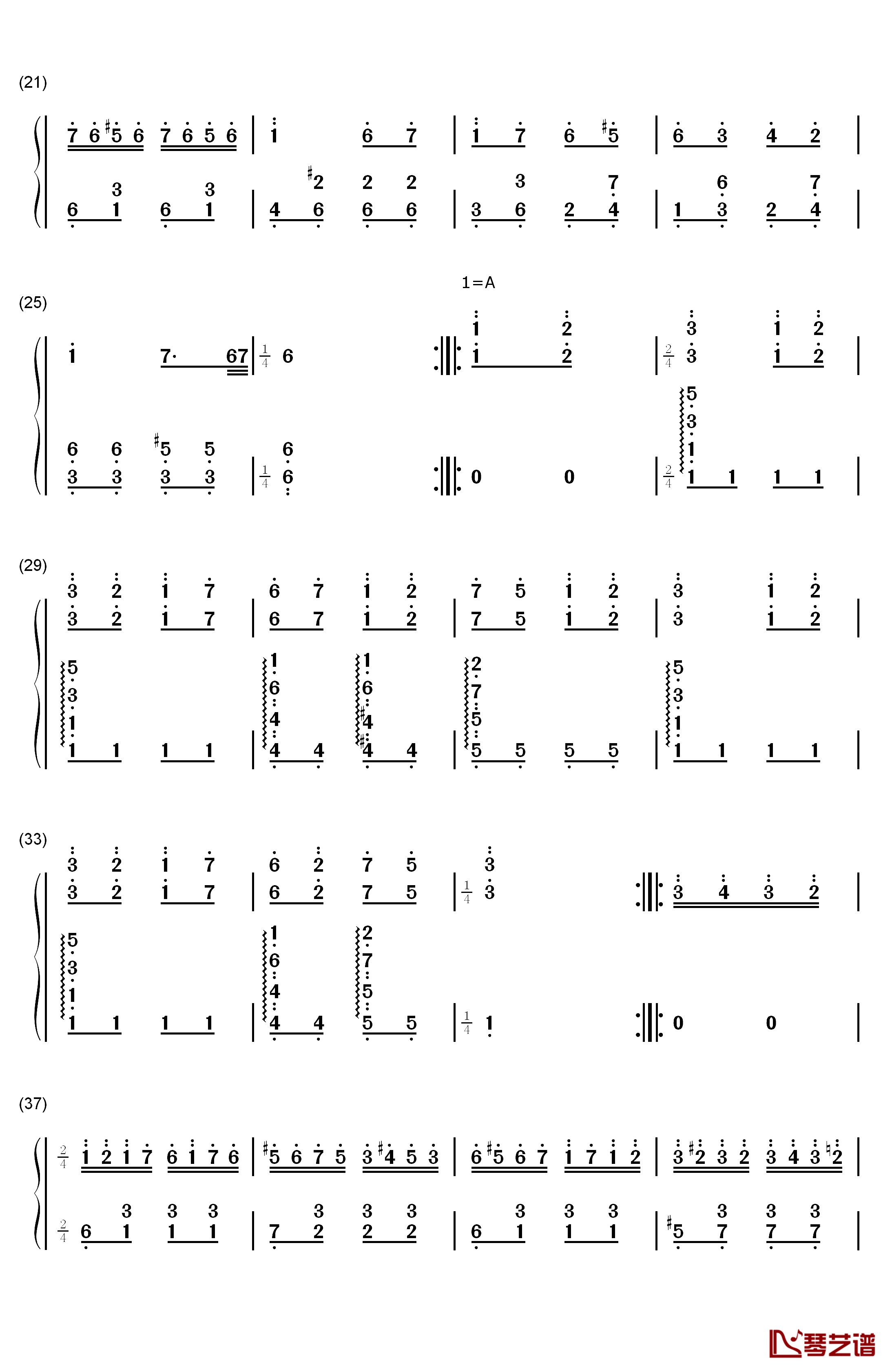 土耳其进行曲钢琴简谱-数字双手-莫扎特  Mozart2