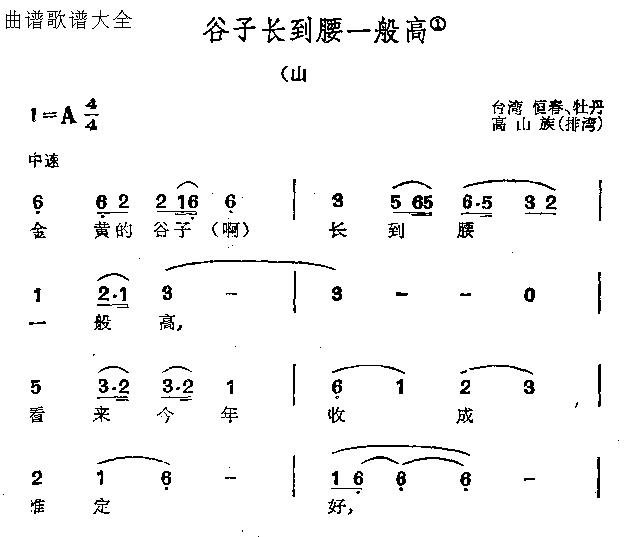 谷子长到腰一般高简谱1