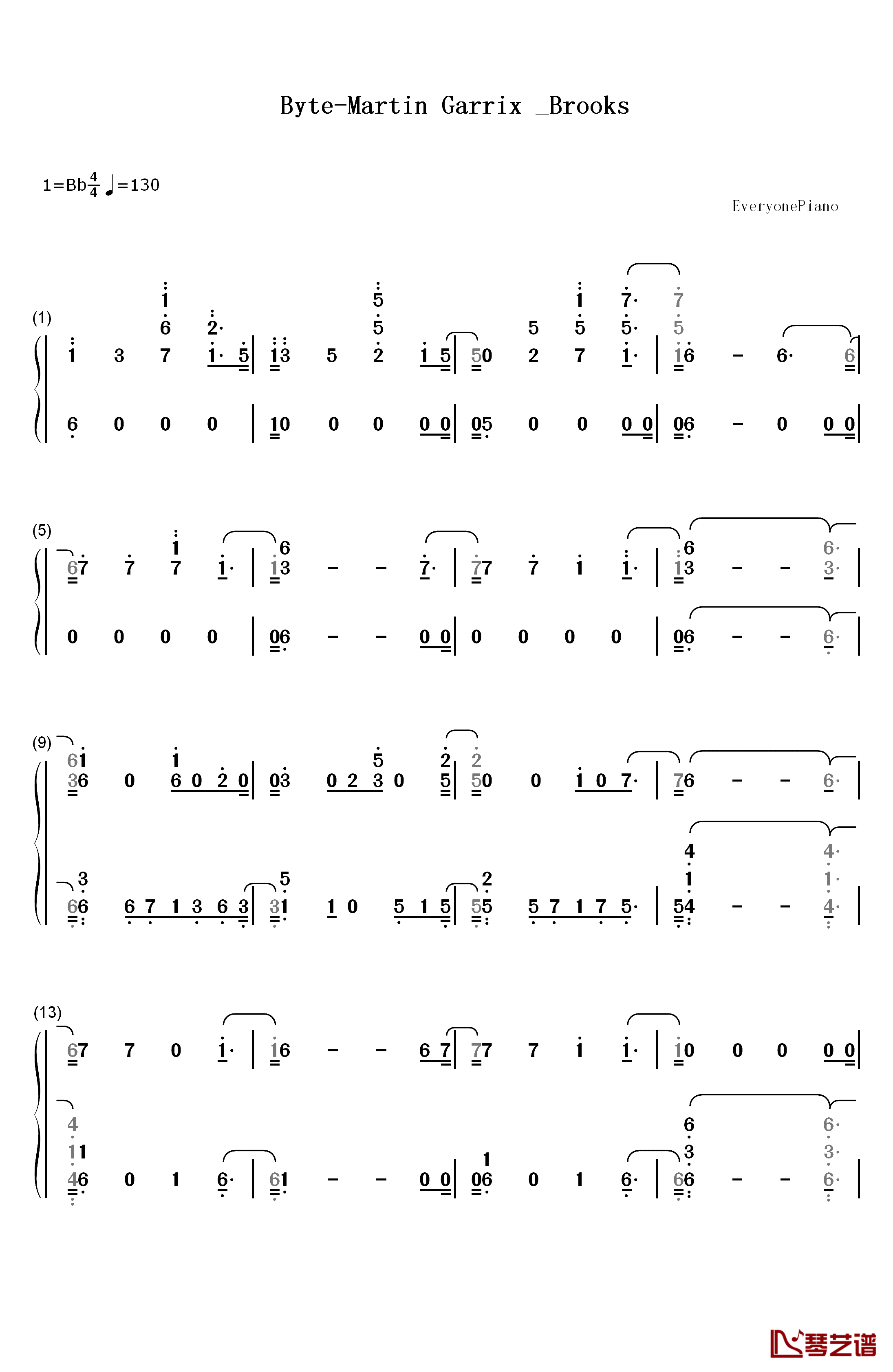 Byte钢琴简谱-数字双手-Martin Garrix Brooks1