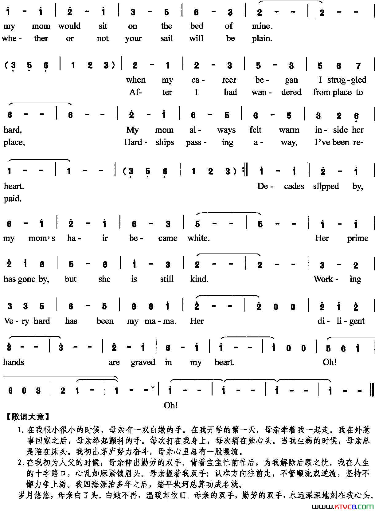 母亲的双手陈颖波词赵陈圣乐曲母亲的双手陈颖波词 赵陈圣乐曲简谱1