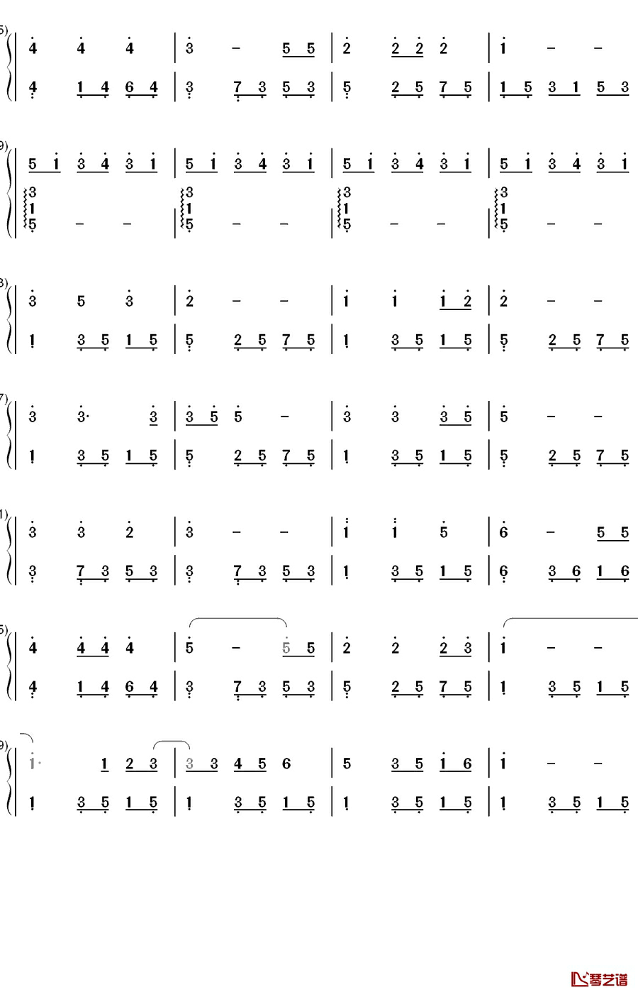 栀子花开钢琴简谱-数字双手-何炅2