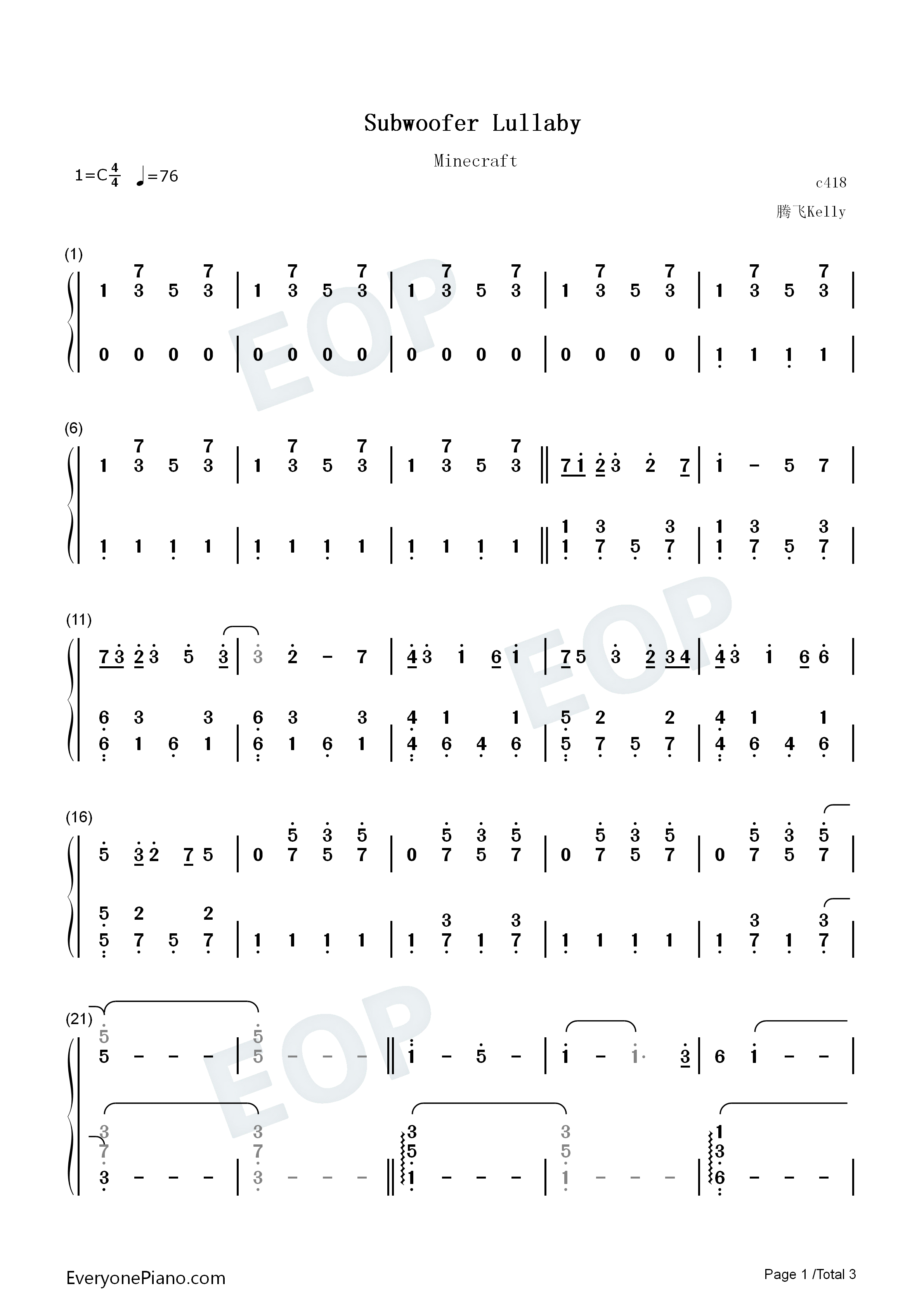 Subwoofer Lullaby钢琴简谱-C418演唱1