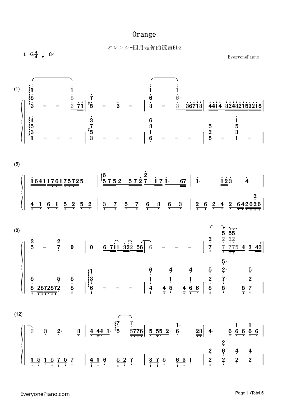 オレンジ钢琴简谱-数字双手-7!!1