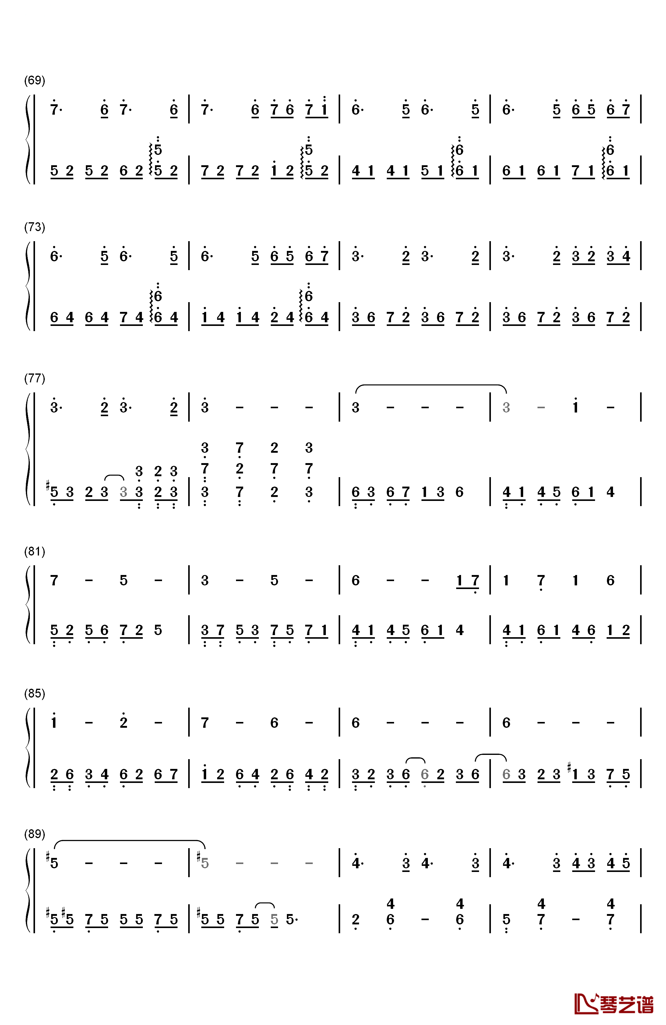 几度枫红钢琴简谱-数字双手-林海4