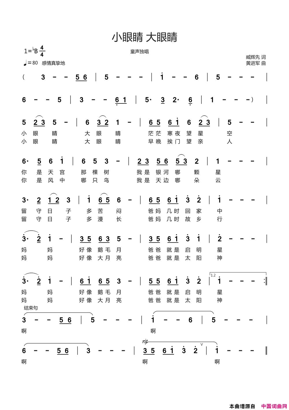 小眼睛大眼睛简谱1