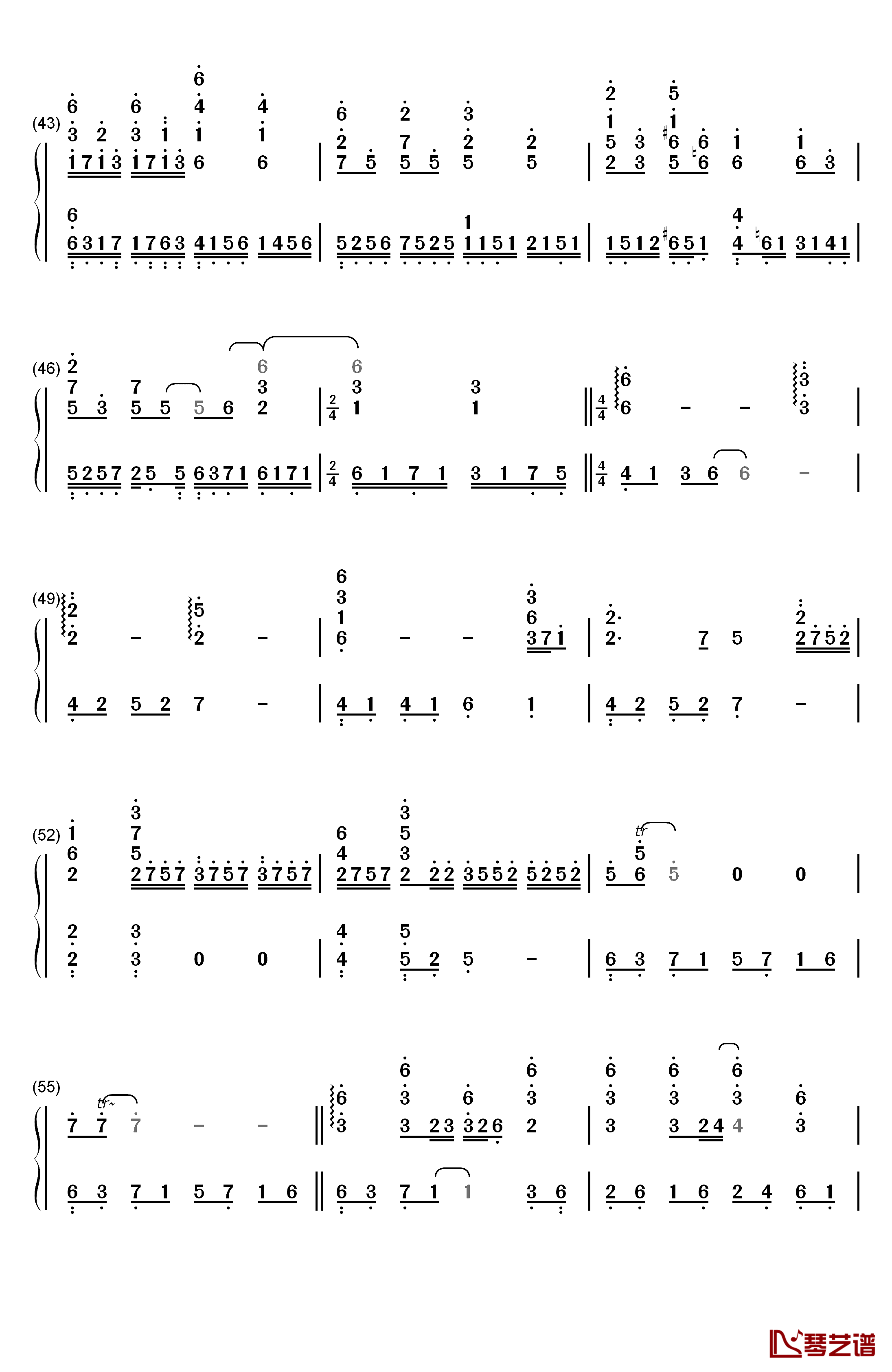 画情钢琴简谱-数字双手-姚贝娜4