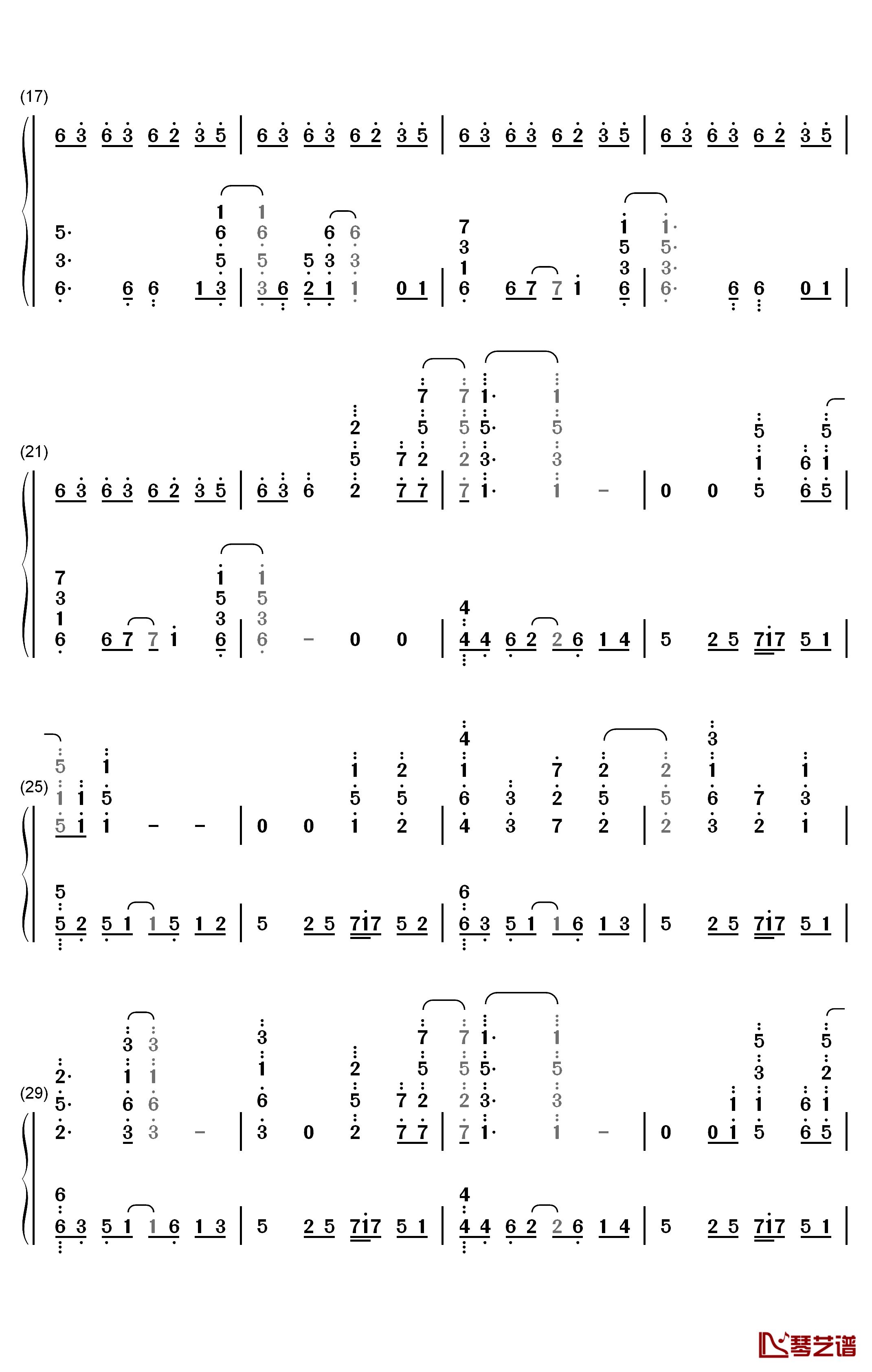 水槽钢琴简谱-数字双手-中岛爱2