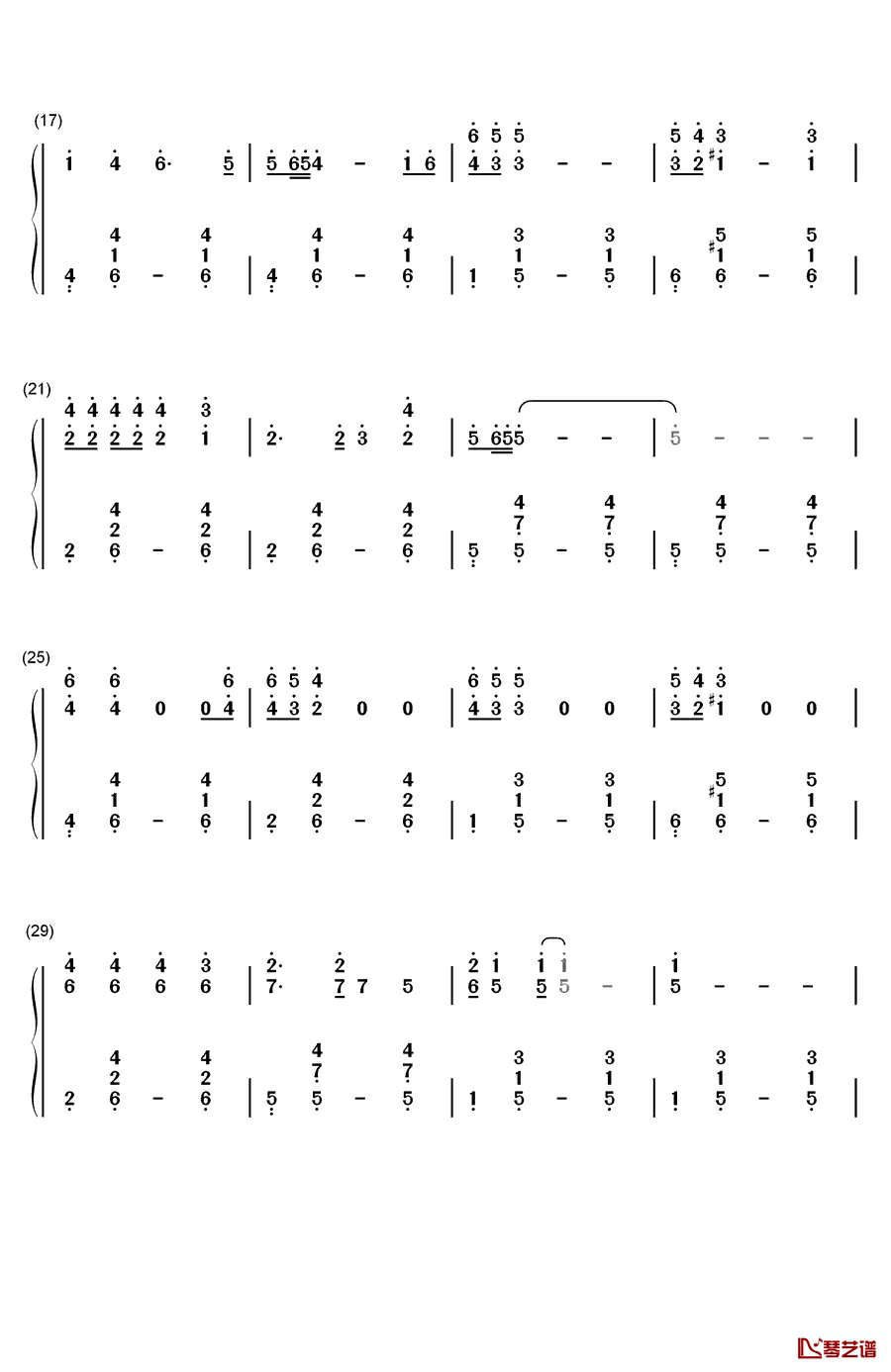 思念钢琴简谱-数字双手-毛阿敏2