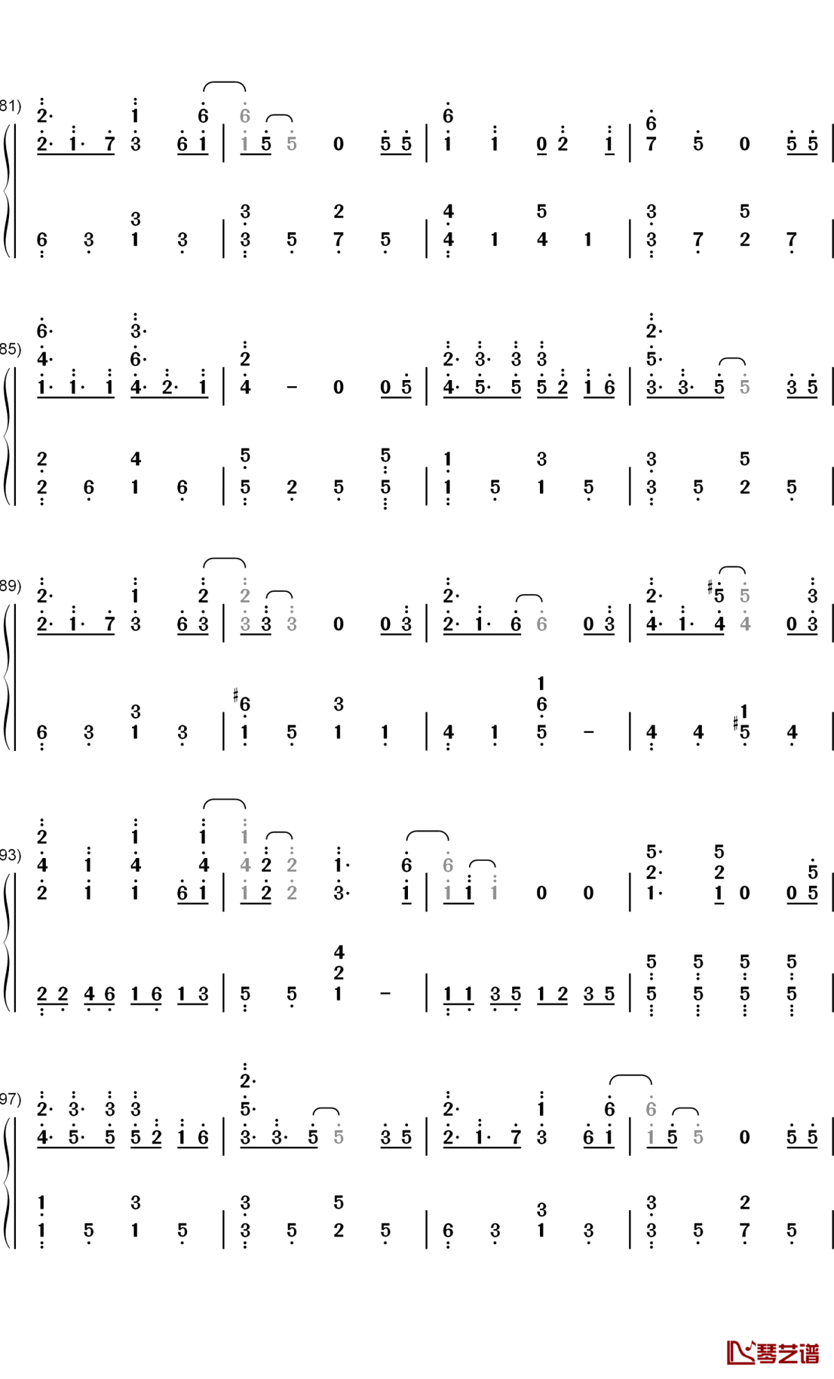 倾城钢琴简谱-数字双手-陈奕迅5