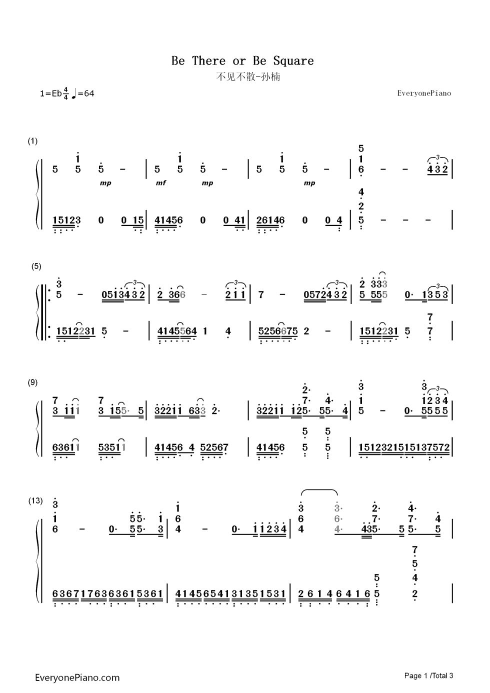 不见不散钢琴简谱-数字双手-孙楠1