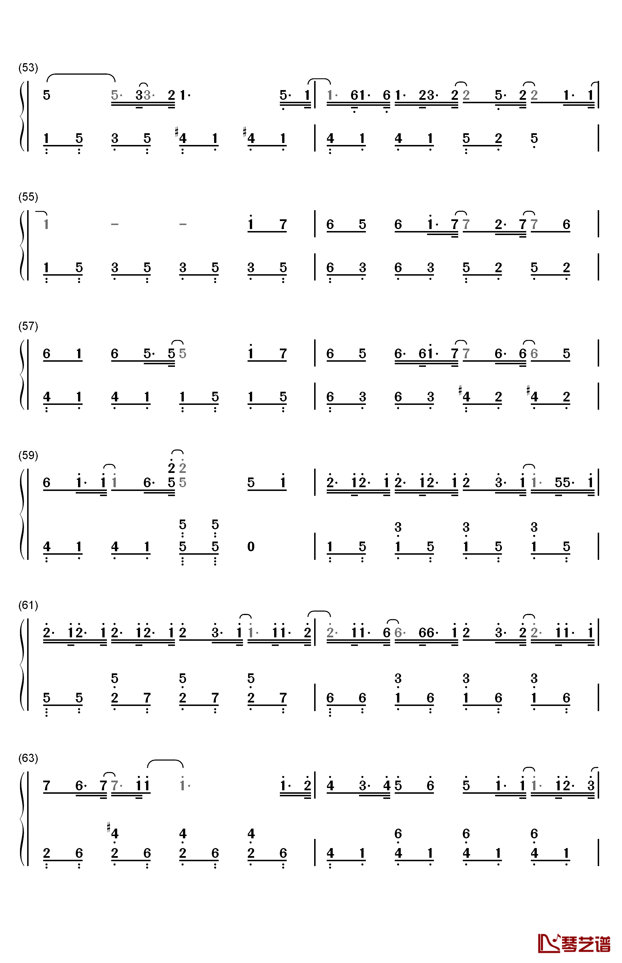 クリスマスソング钢琴简谱-数字双手-back number5