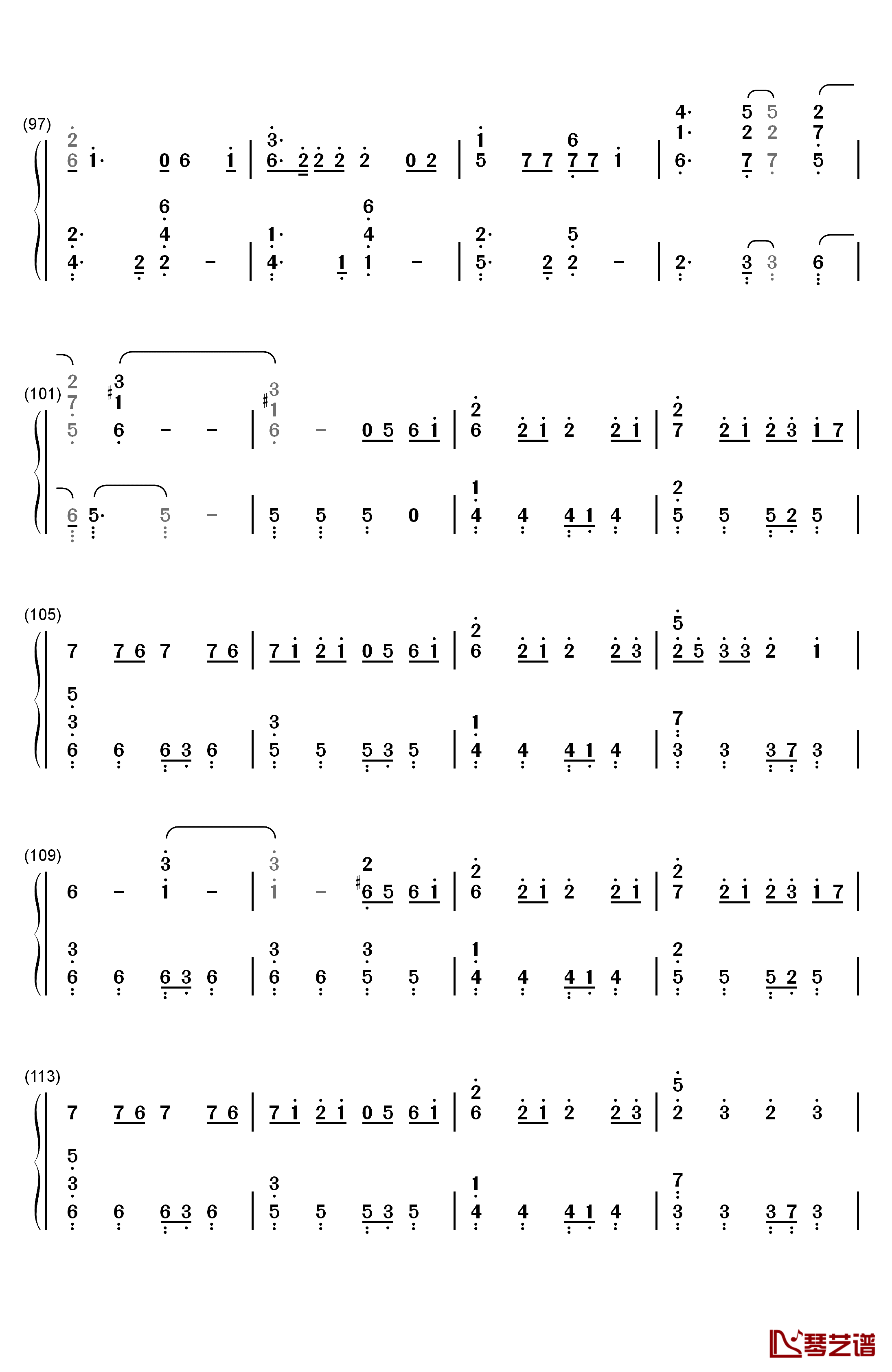 モザイクカケラ钢琴简谱-数字双手-SunSet Swish6