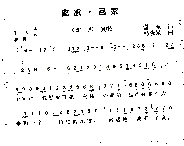 离家回家简谱-谢东演唱1