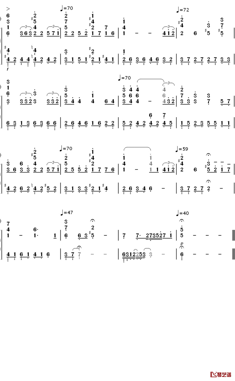 Falling钢琴简谱-数字双手-李闰珉3