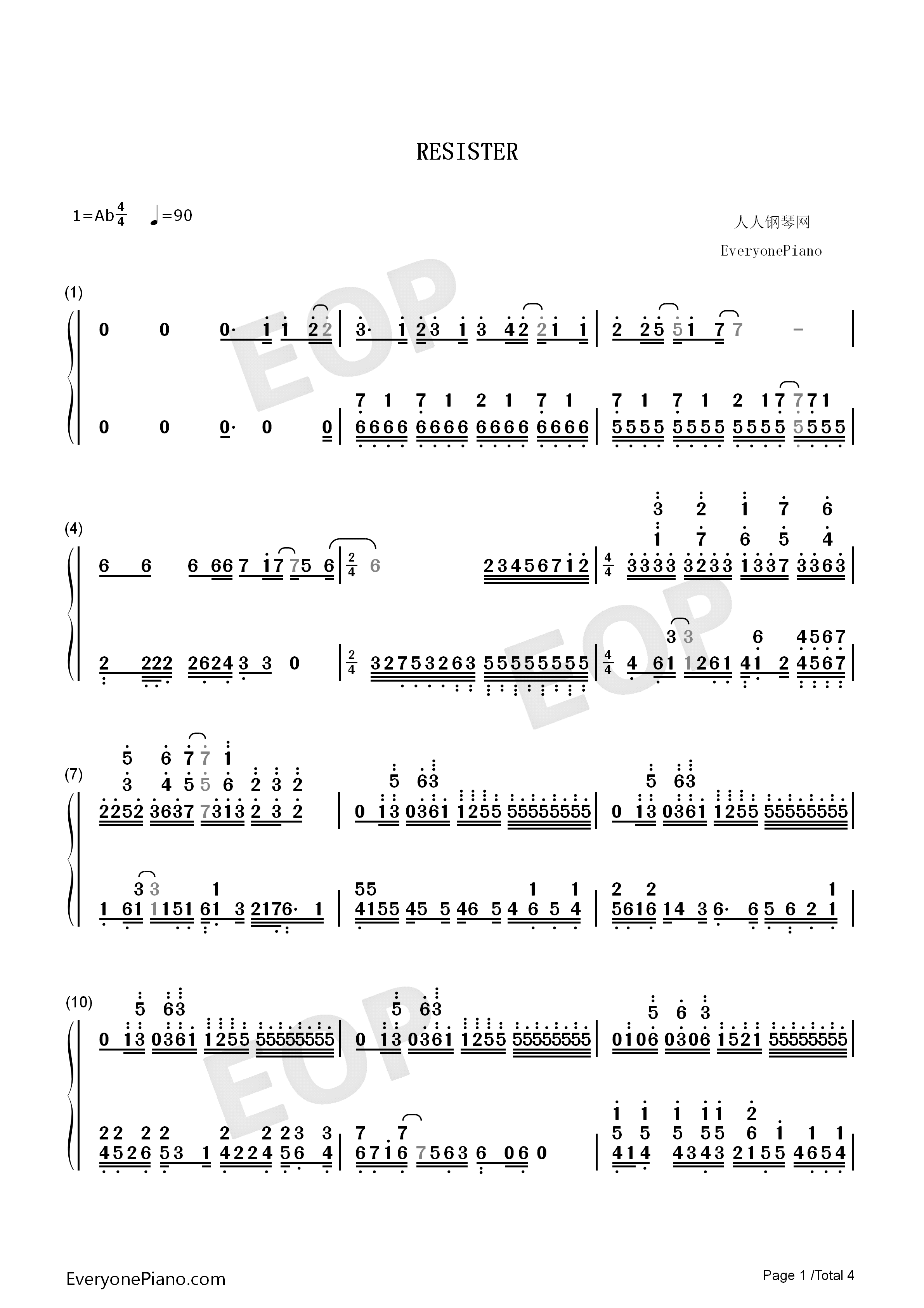 Resister钢琴简谱-ASCA演唱1