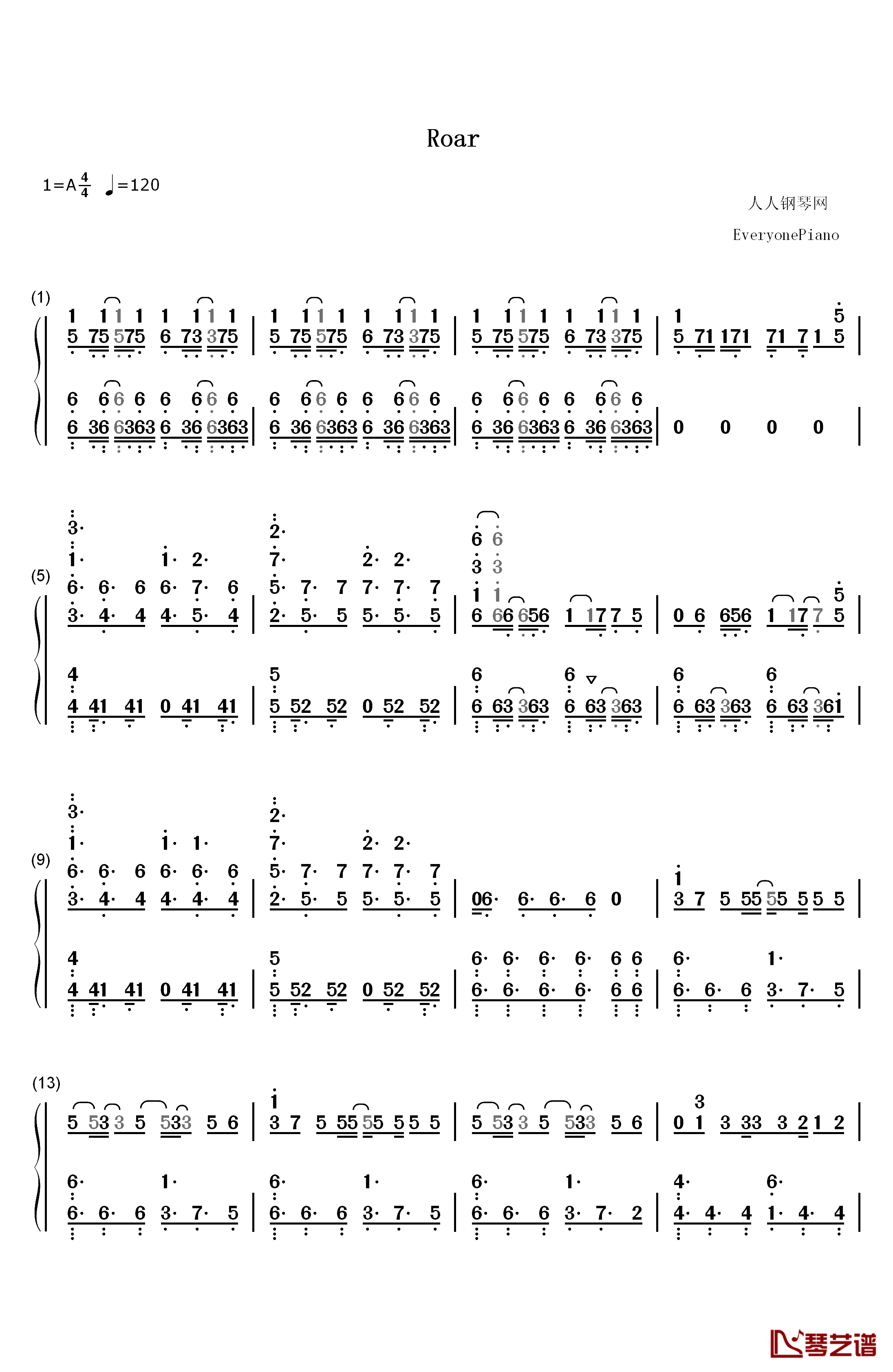 Roar钢琴简谱-数字双手-黑崎真音1