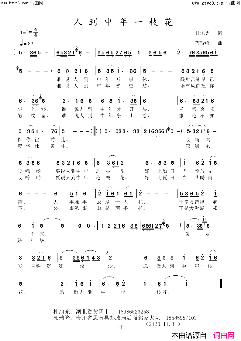 人到中年一枝花简谱-杜旭光曲谱1