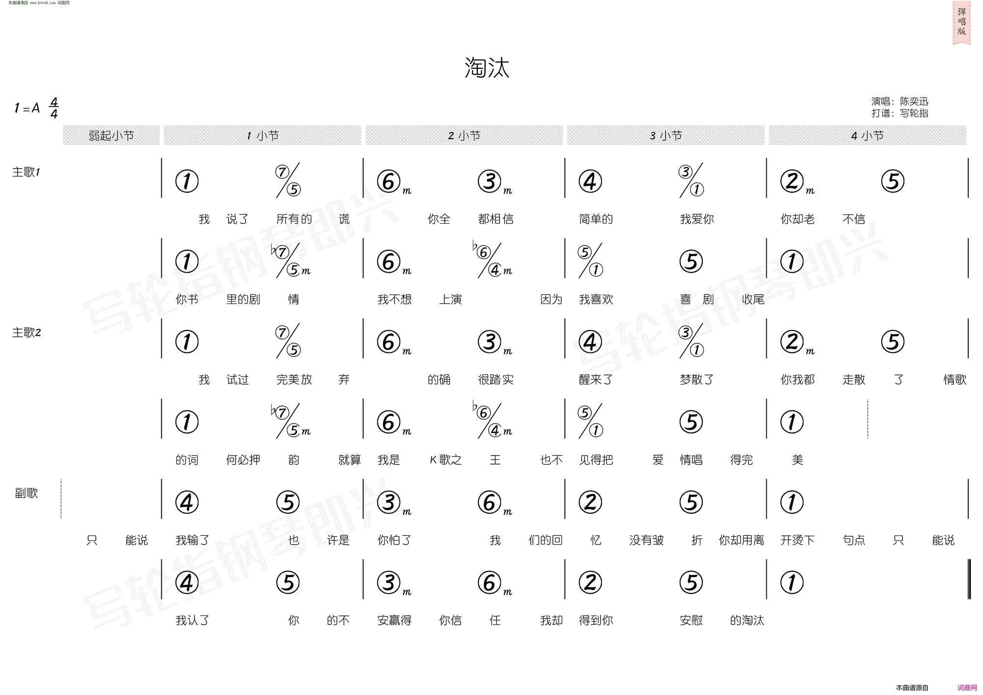 淘汰简和谱简谱-陈奕迅演唱-周杰伦/周杰伦词曲1